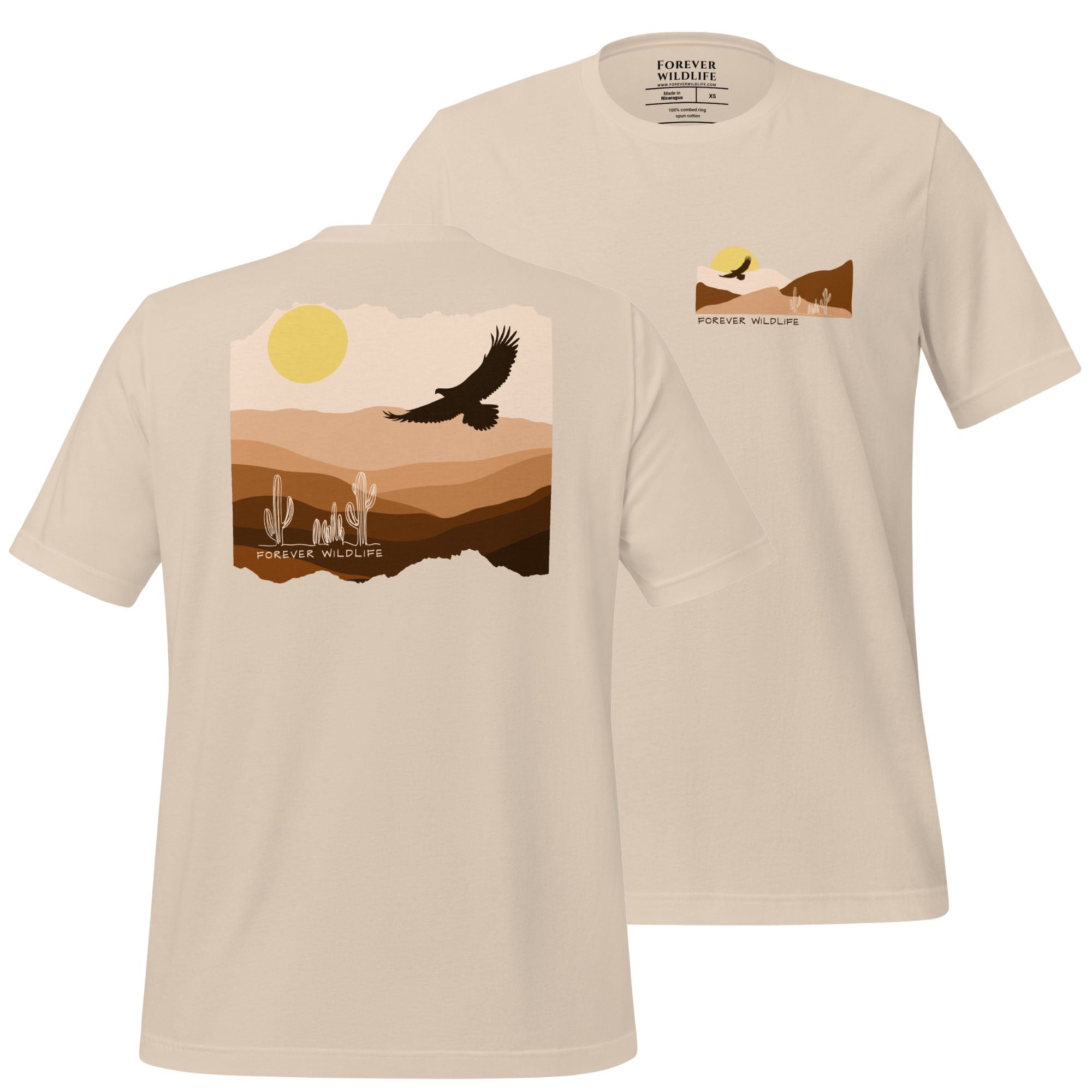 Bald Eagle T-Shirt, beautiful cream Bald Eagle T-Shirt with an eagle soaring over the desert part of the Wildlife T Shirts.
