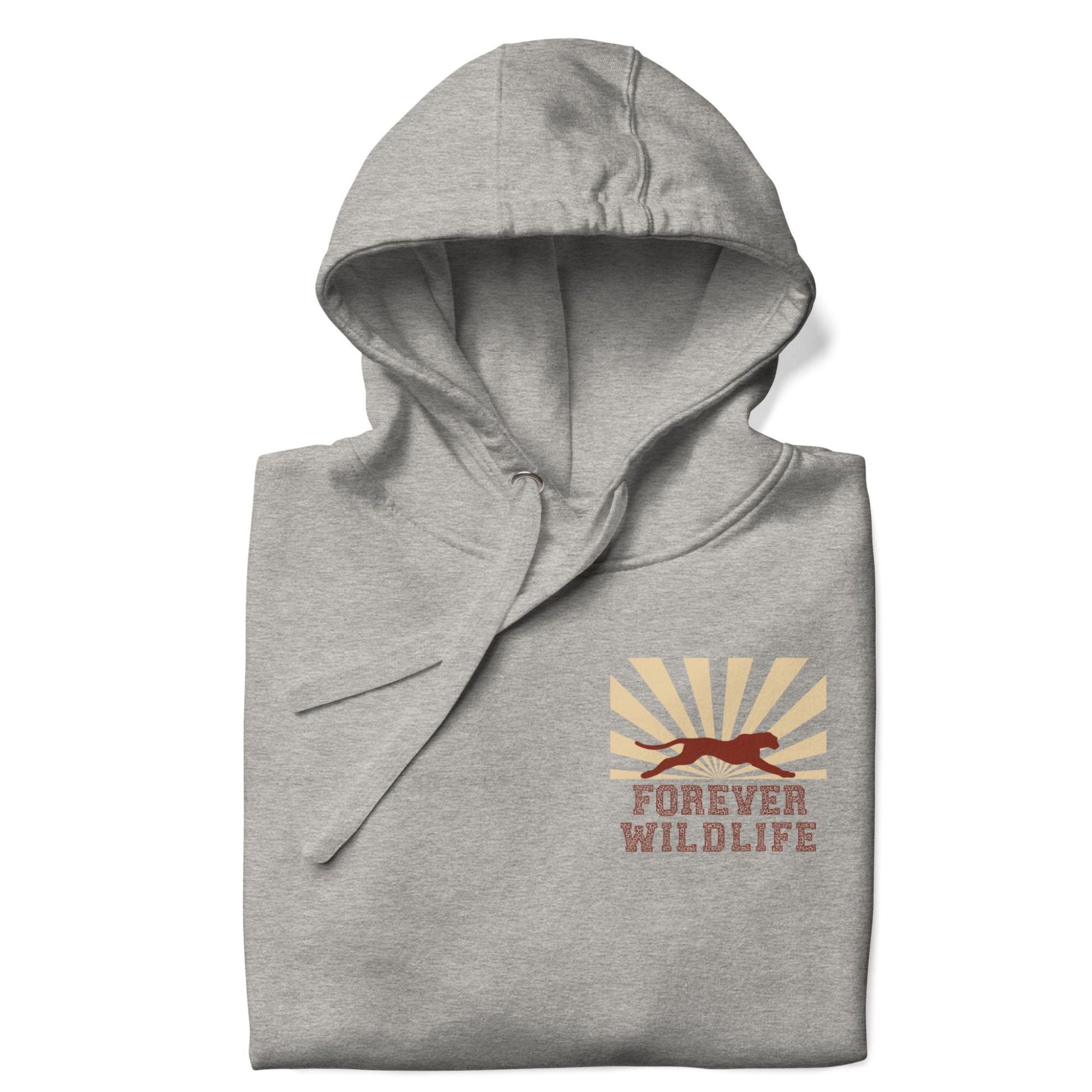 Cheetah Hoodie, beautiful grey Cheetah hoodie with cheetah graphics made by Forever Wildlife Wildlife hoodies.