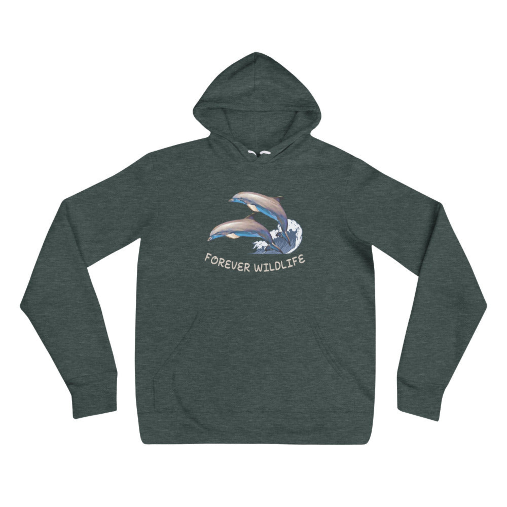 Dolphin Hoodie in Heather Forest – Premium Wildlife Animal Inspirational Hoodie Design, part of Wildlife Hoodies & Clothing from Forever Wildlife
