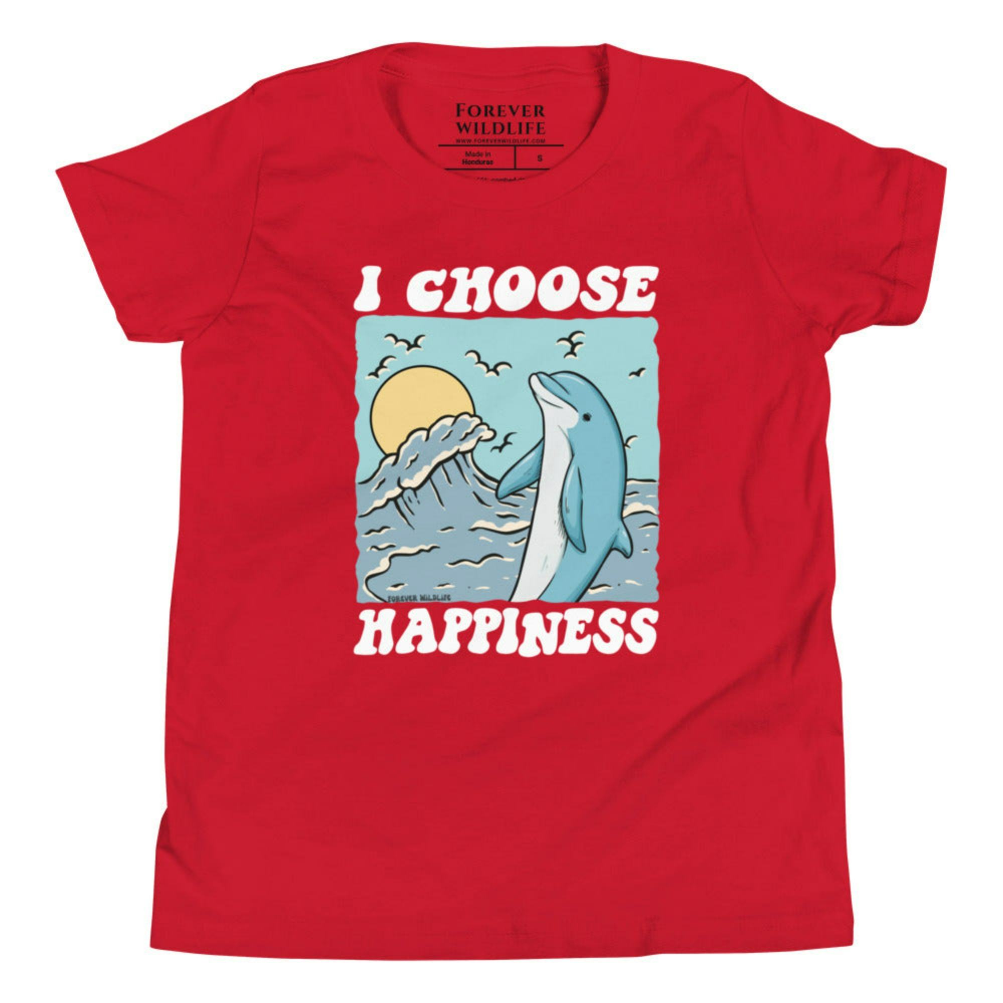 Red Dolphin Youth T-Shirt with dolphin graphic as part of Wildlife T-Shirts, Wildlife Clothing & Apparel by Forever Wildlife