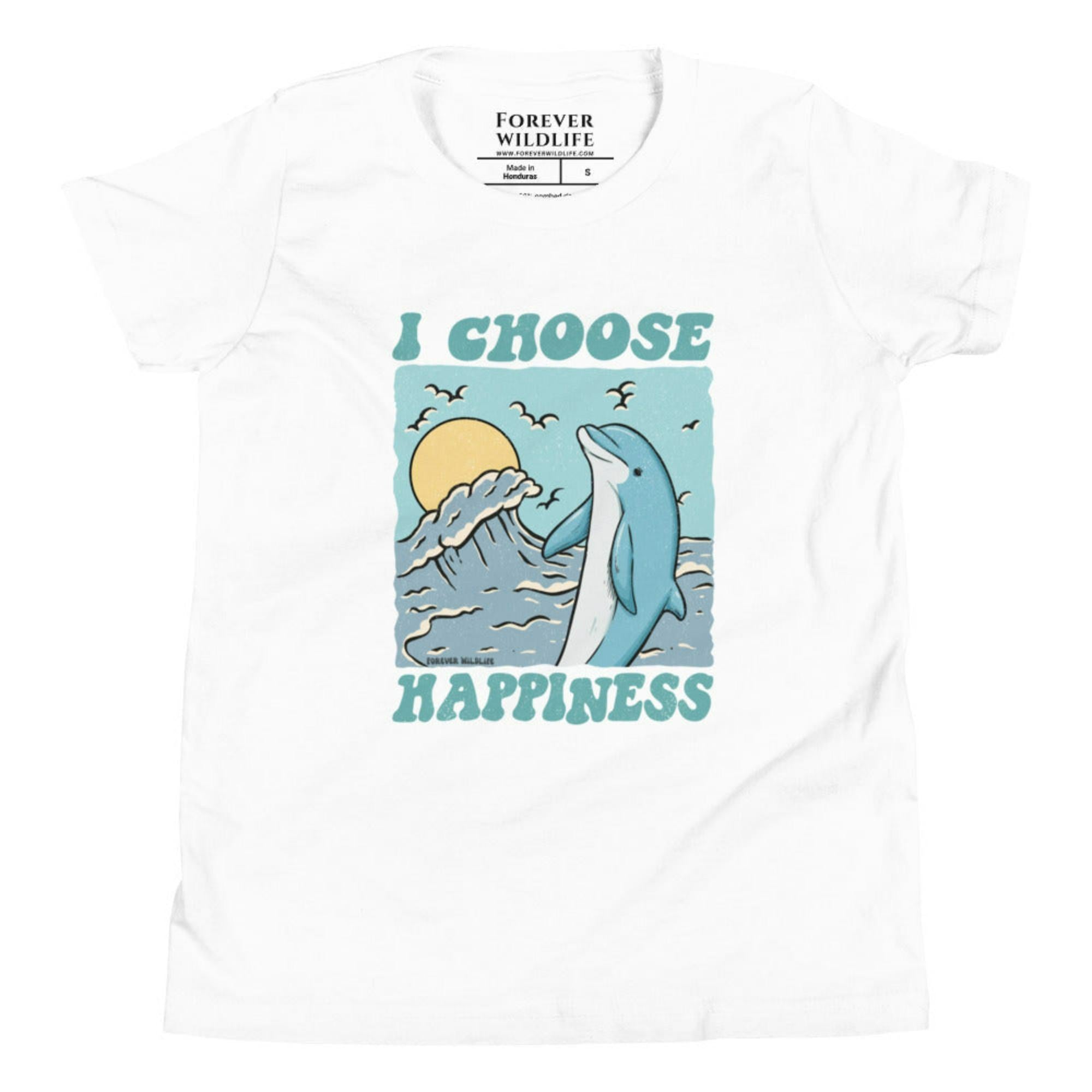 White Dolphin Youth T-Shirt with dolphin graphic as part of Wildlife T-Shirts, Wildlife Clothing & Apparel by Forever Wildlife