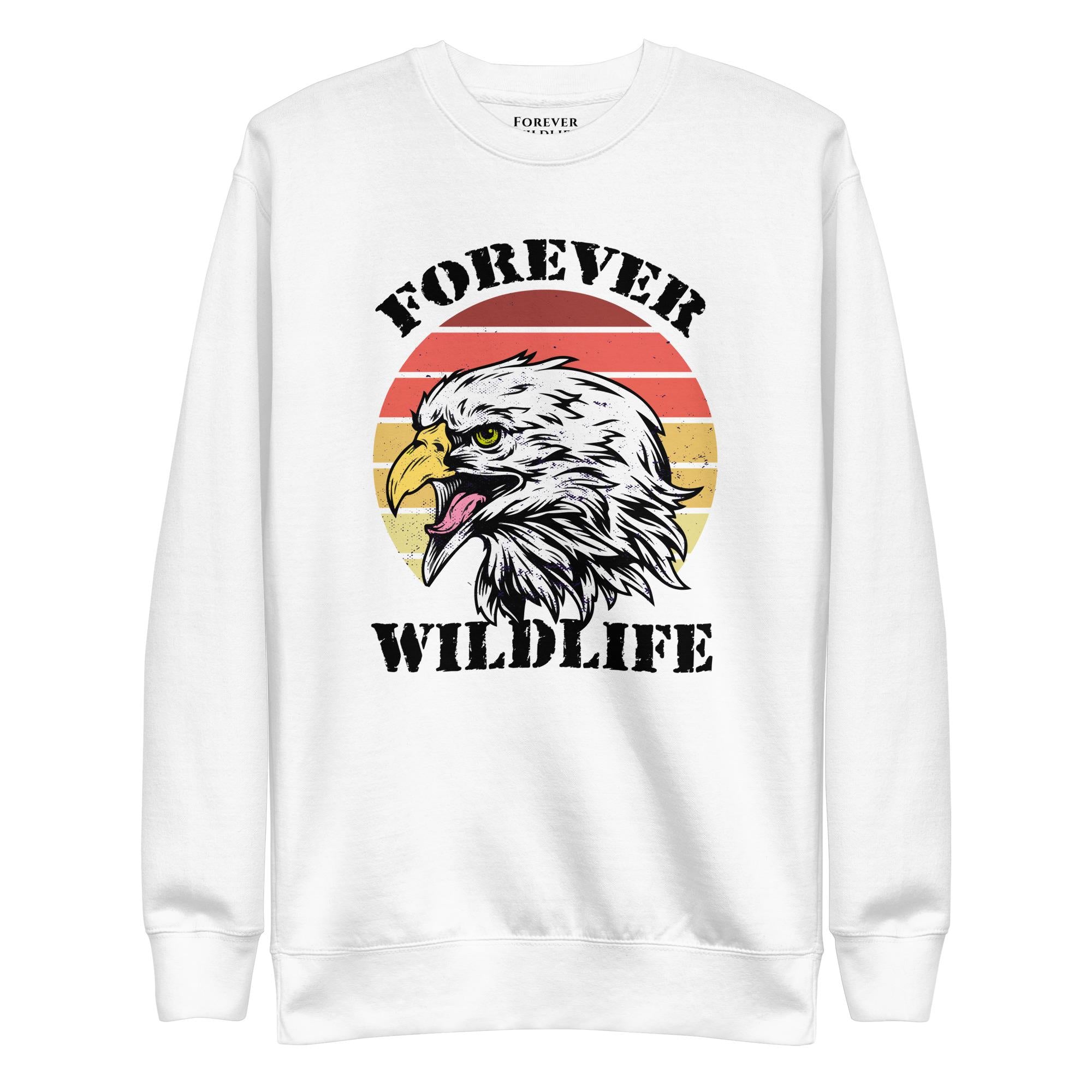 Eagle Sweatshirt in White-Premium Wildlife Animal Inspiration Sweatshirt Design, part of Wildlife Sweatshirts & Clothing from Forever Wildlife.