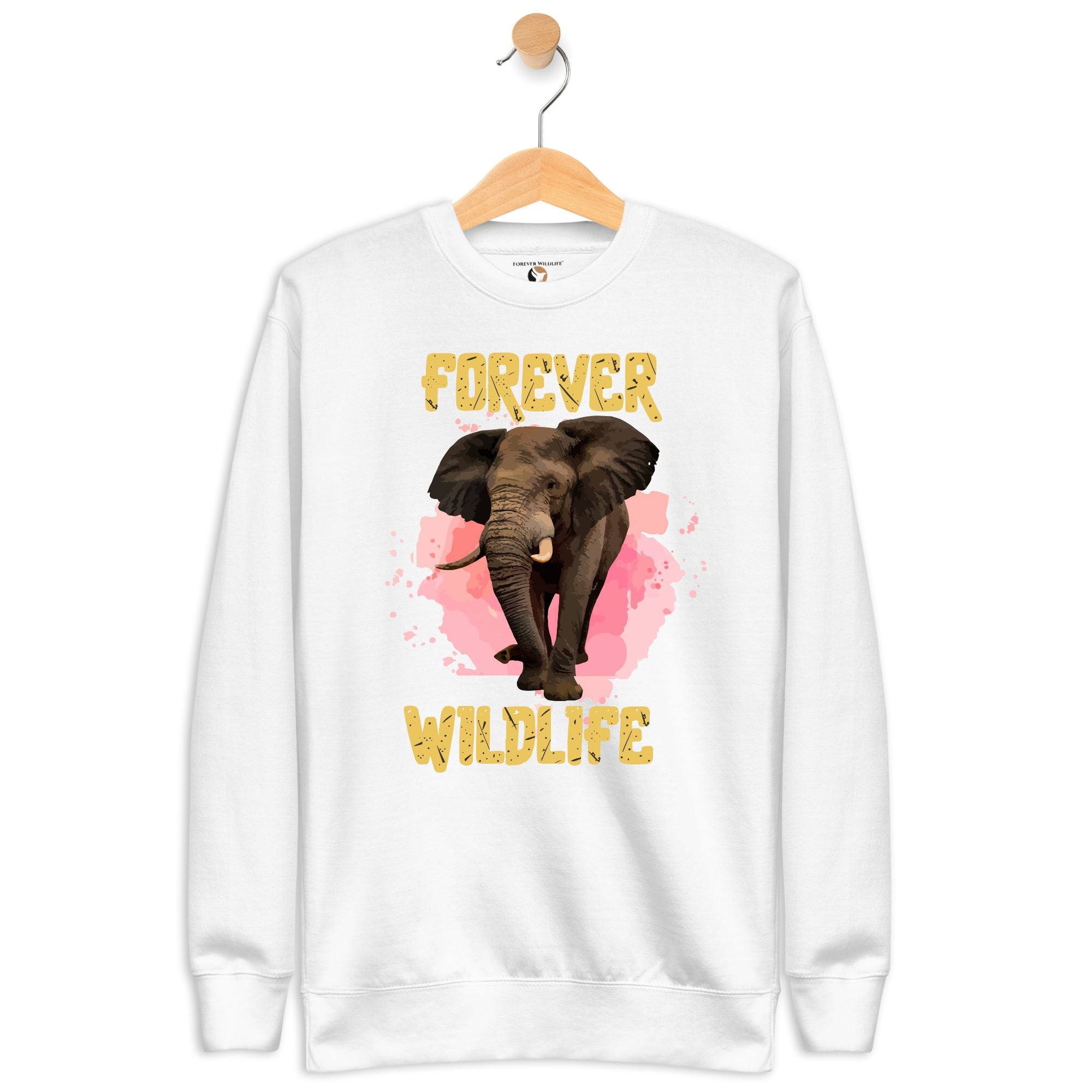 Elephant Sweatshirt in White-Premium Wildlife Animal Inspiration Sweatshirt Design, part of Wildlife Sweatshirts & Clothing from Forever Wildlife.
