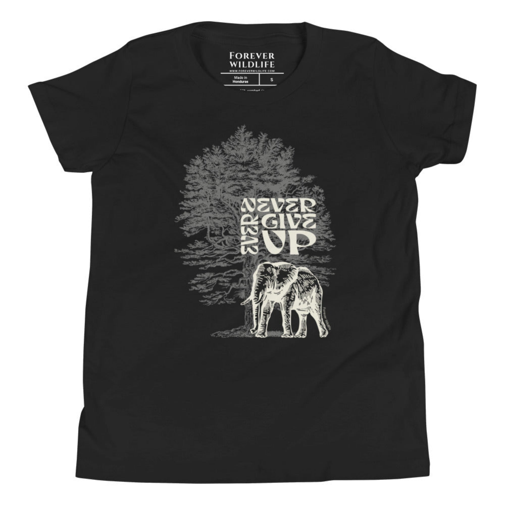 Black Youth T-Shirt with Elephant graphic as part of Wildlife T-Shirts, Wildlife Clothing & Apparel by Forever Wildlife