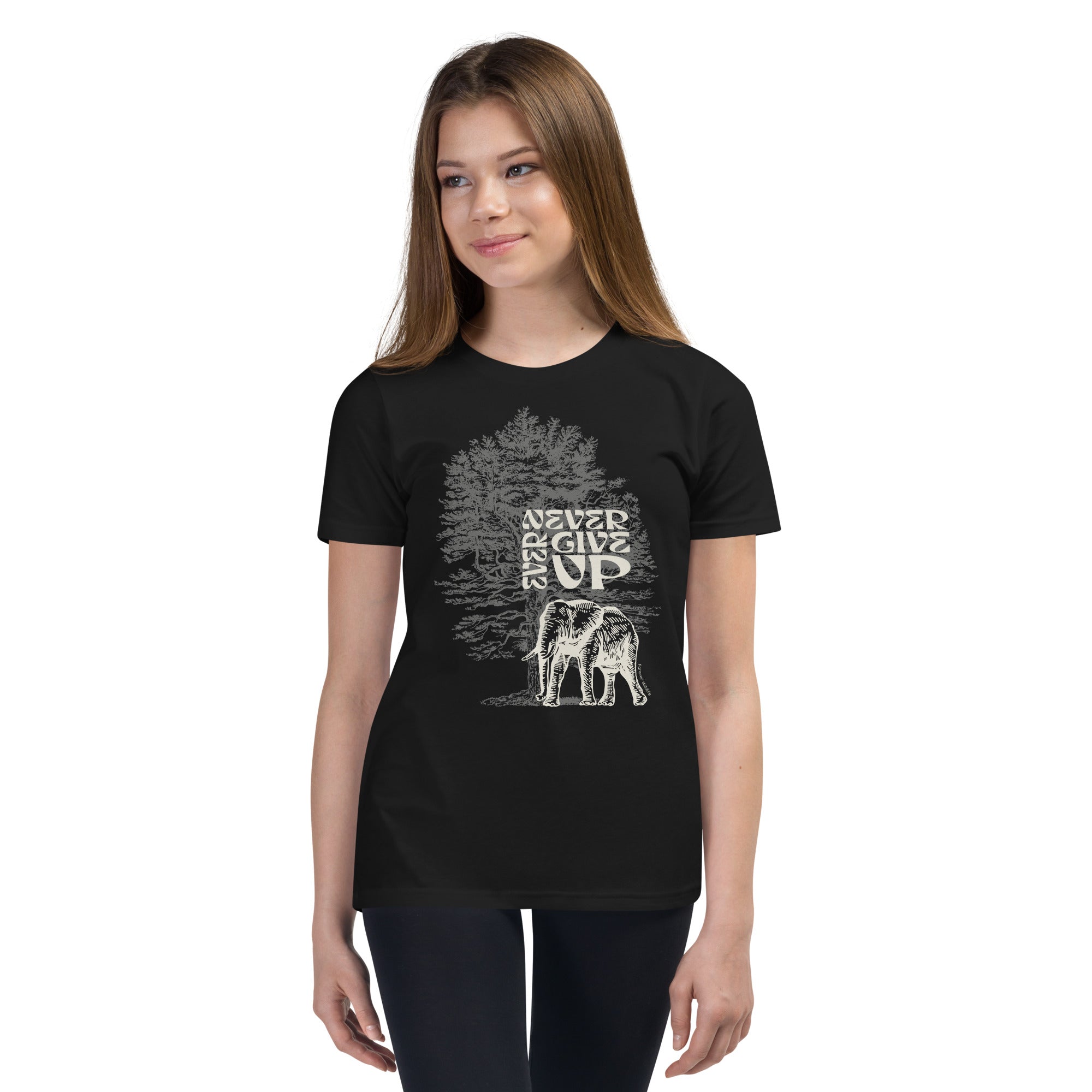 Teen wearing Black Elephant Youth T-Shirt with Elephant graphic as part of Wildlife T Shirts, Wildlife Clothing & Apparel by Forever Wildlife