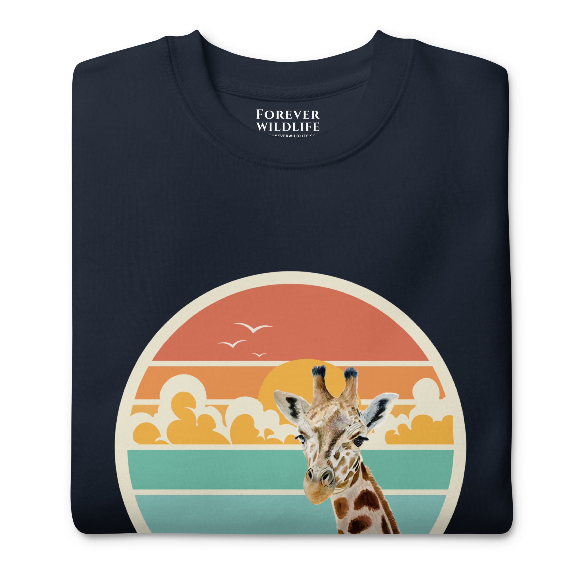 Giraffe Sweatshirt in Navy-Premium Wildlife Animal Inspiration Sweatshirt Design, part of Wildlife Sweatshirts & Clothing from Forever Wildlife.