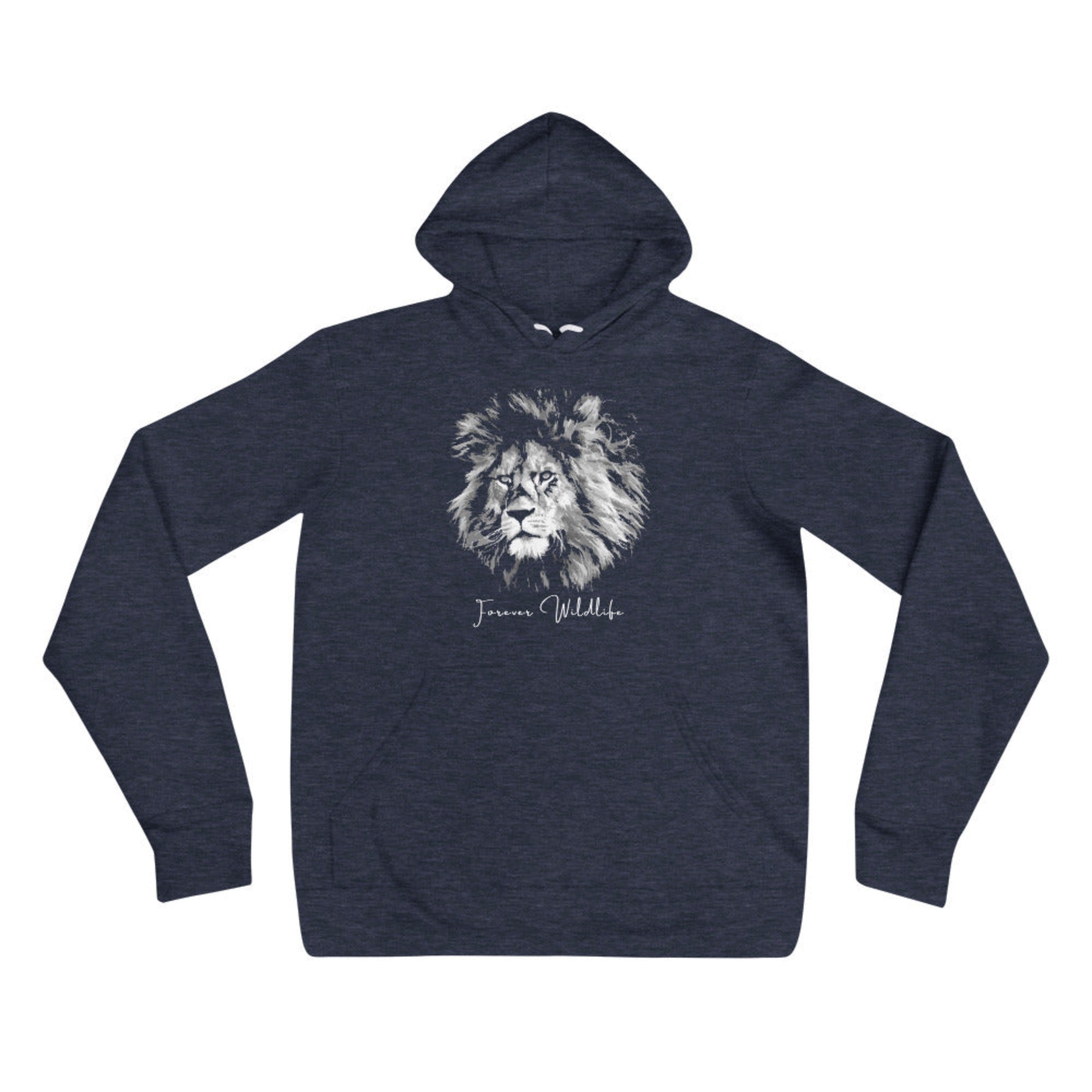 Lion Hoodie in Navy – Premium Wildlife Animal Inspirational Hoodie Design, part of Wildlife Hoodies & Clothing from Forever Wildlife