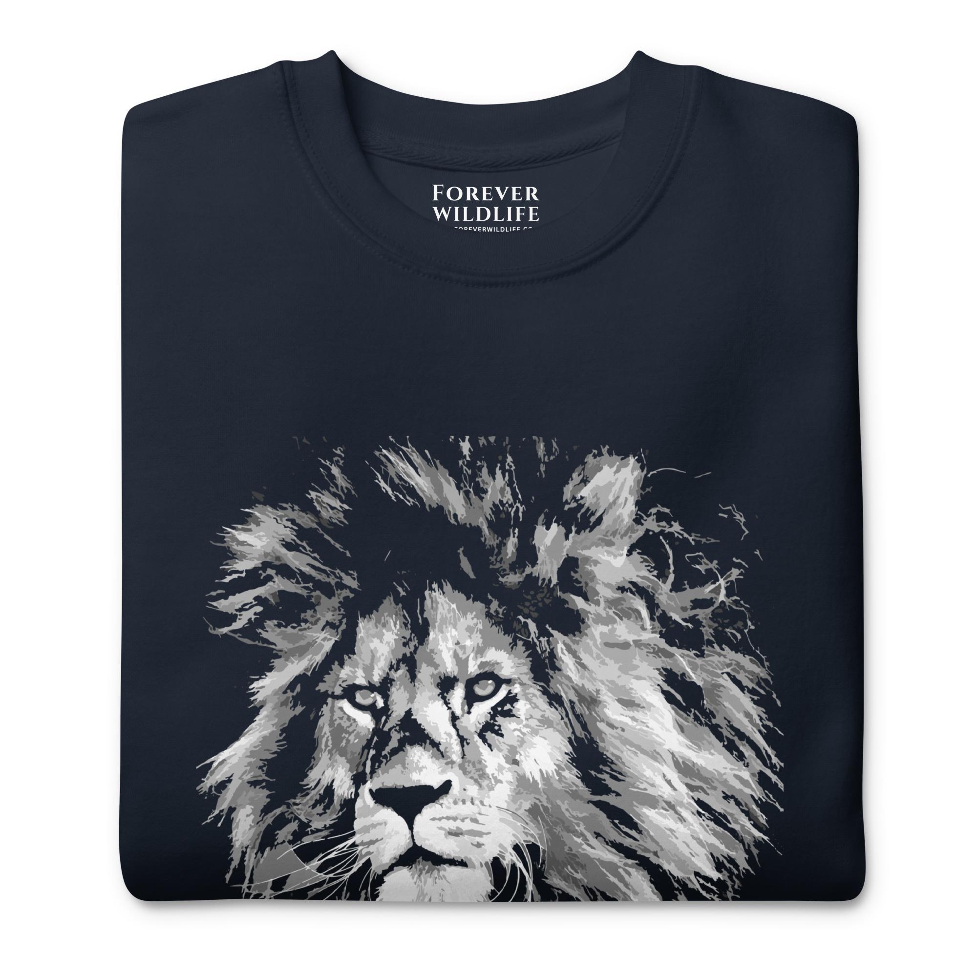 Lion Sweatshirt in Navy-Premium Wildlife Animal Inspiration Sweatshirt Design, part of Wildlife Sweatshirts & Clothing from Forever Wildlife.