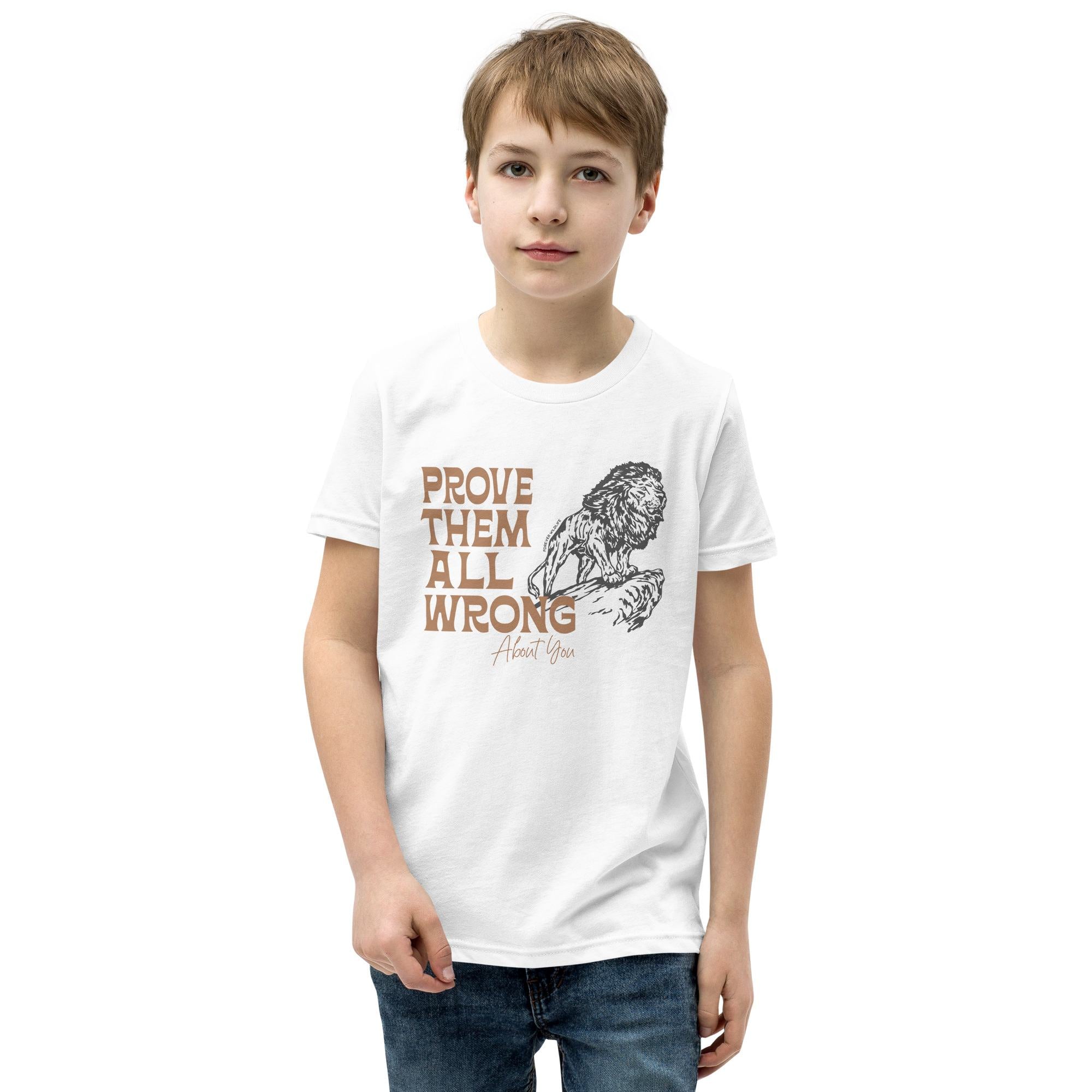 Teen wearing White Lion Youth T-Shirt with Lion graphic as part of Wildlife T-Shirts, Wildlife Clothing & Apparel