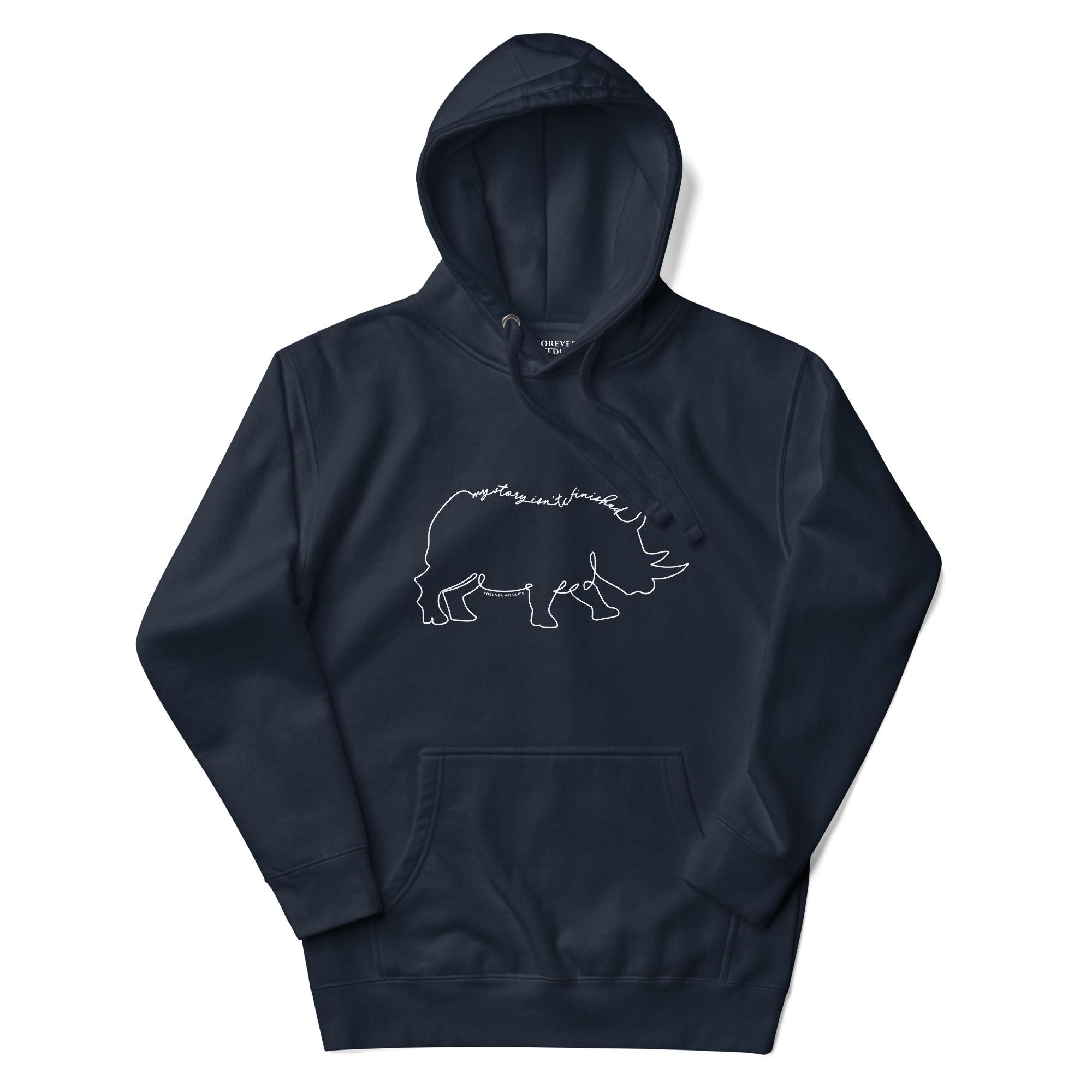 Rhino Hoodie in Navy – Premium Wildlife Animal Inspirational Hoodie Design, part of Wildlife Hoodies & Clothing from Forever Wildlife