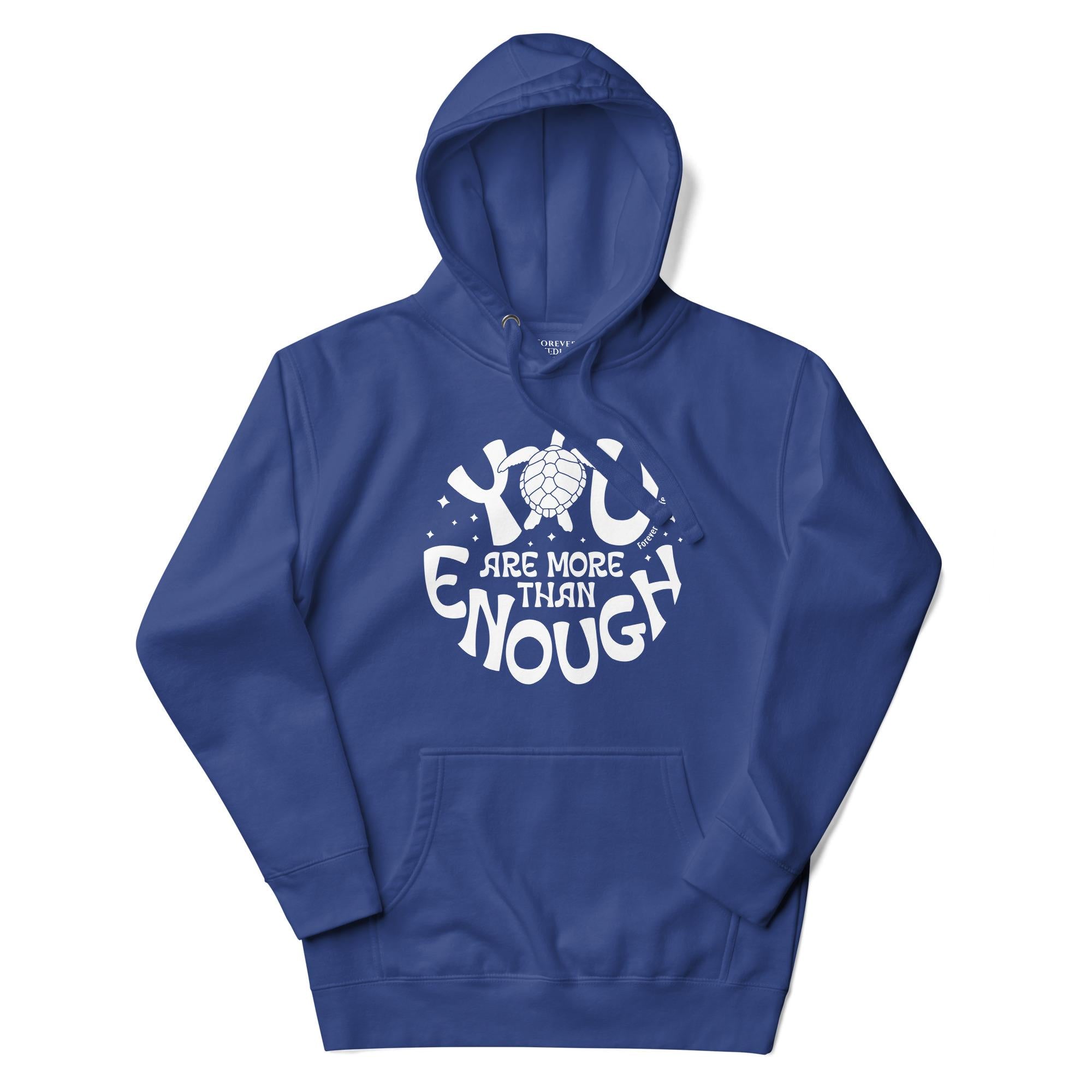 Sea Turtle Hoodie in Royal – Premium Wildlife Animal Inspirational Hoodie Design with YOu Are More Than Enough text, part of Wildlife Hoodies & Clothing from Forever Wildlife