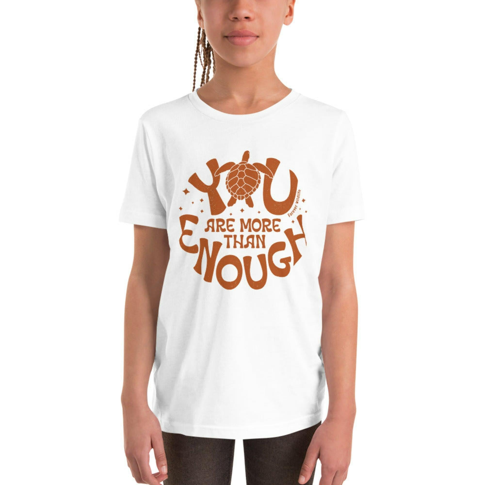 Teen wearing White Sea Turtle Youth T-Shirt with Sea Turtle graphic as part of Wildlife T Shirts, Wildlife Clothing & Apparel by Forever Wildlife