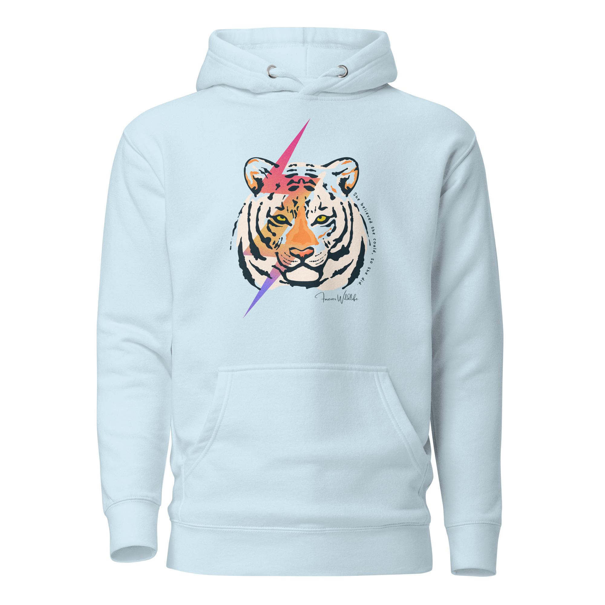 Tiger Hoodie in Sky Blue – Premium Wildlife Animal Inspirational Hoodie Design, part of Wildlife Hoodies & Clothing from Forever Wildlife