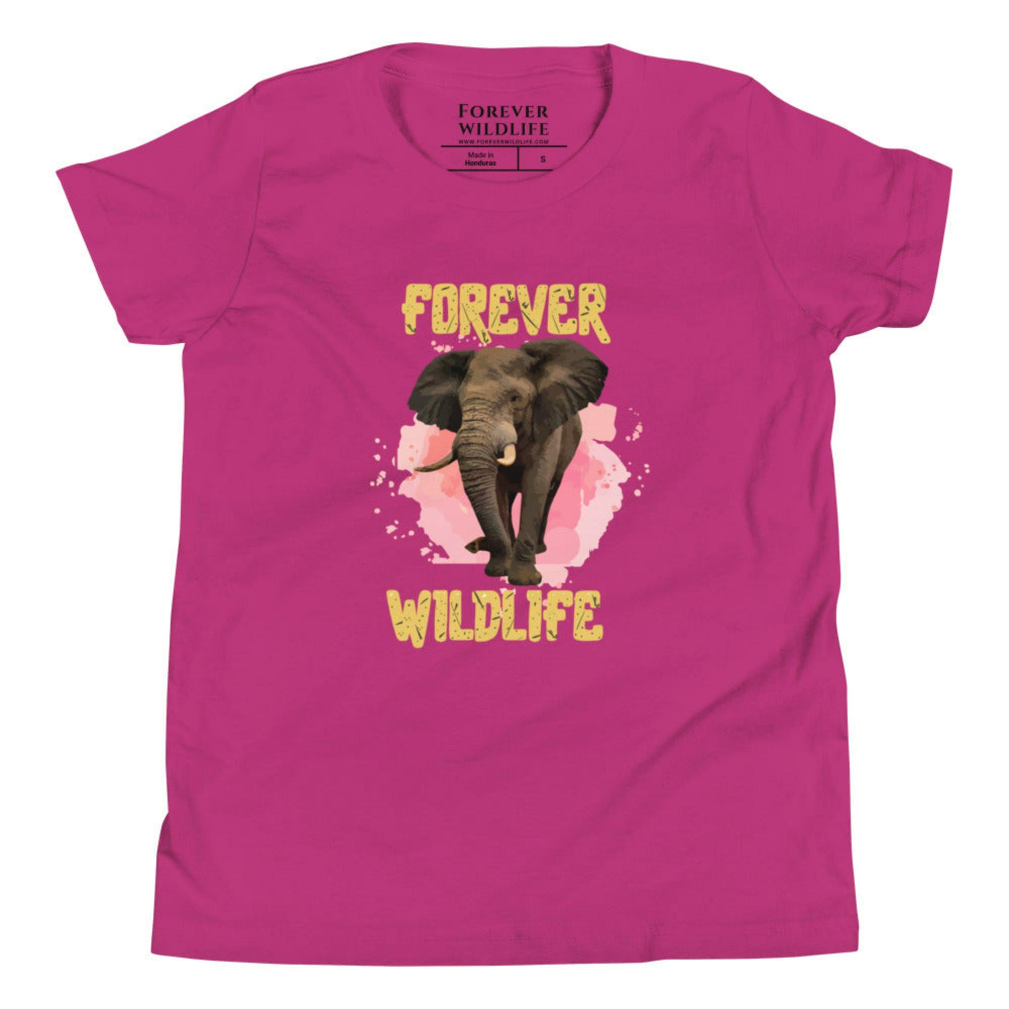 Berry Youth T-Shirt with Elephant graphic as part of Wildlife T Shirts, Wildlife Clothing & Apparel by Forever Wildlife