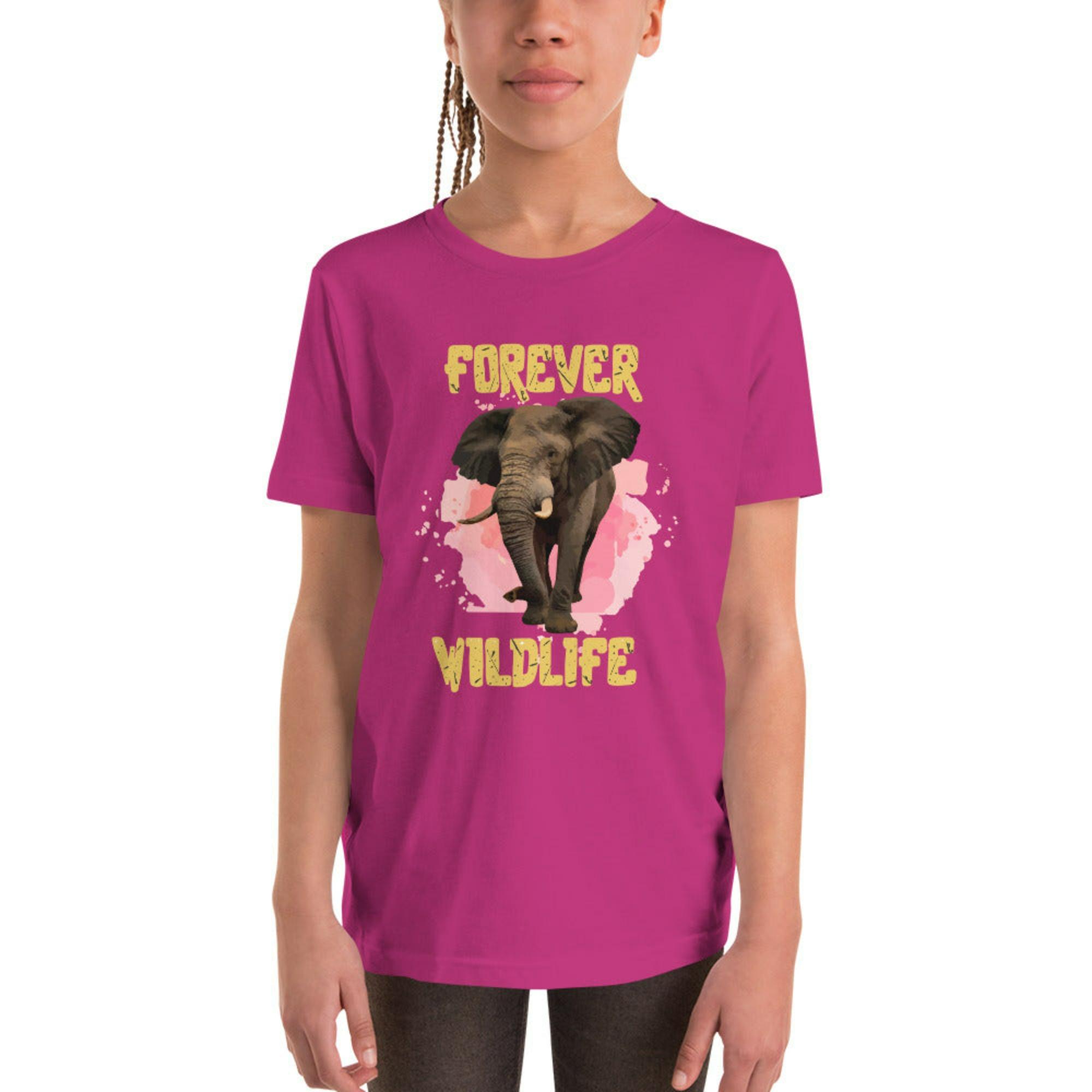 Teen wearing Pink Elephant Youth T-Shirt with Elephant graphic as part of Wildlife T Shirts, Wildlife Clothing & Apparel by Forever Wildlife