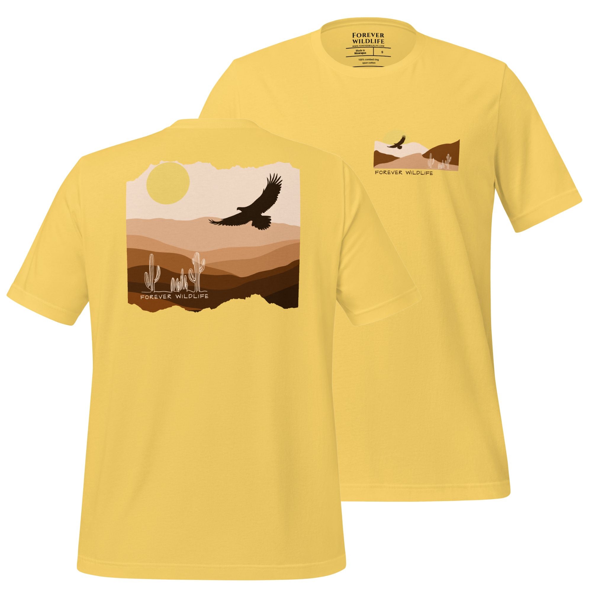 Bald Eagle T-Shirt, beautiful yellow Bald Eagle T-Shirt with an eagle soaring over the desert part of the Wildlife T Shirts.