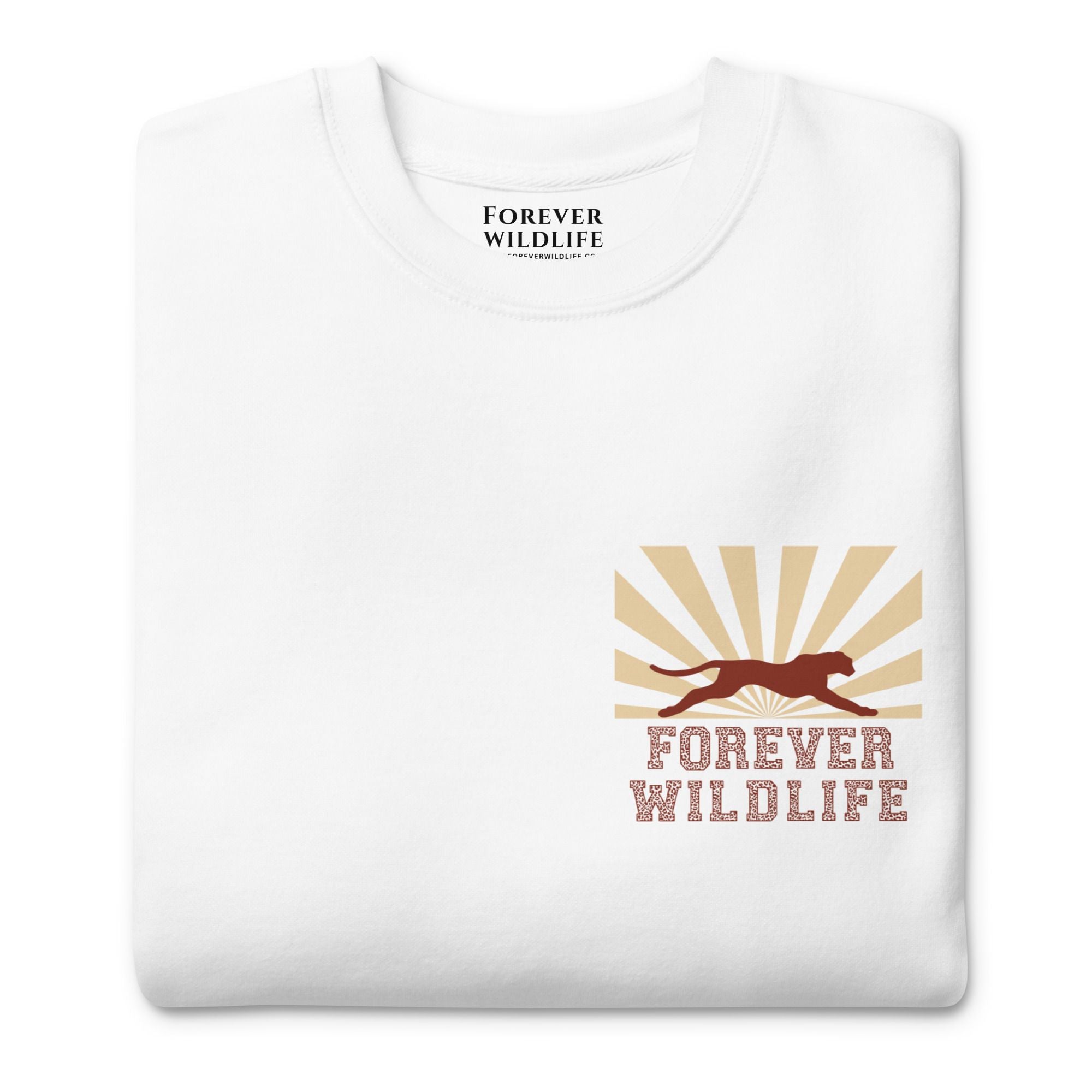 Cheetah Sweatshirt, beautiful white Cheetah sweatshirt with cheetah graphics made by Forever Wildlife Wildlife Sweatshirts.