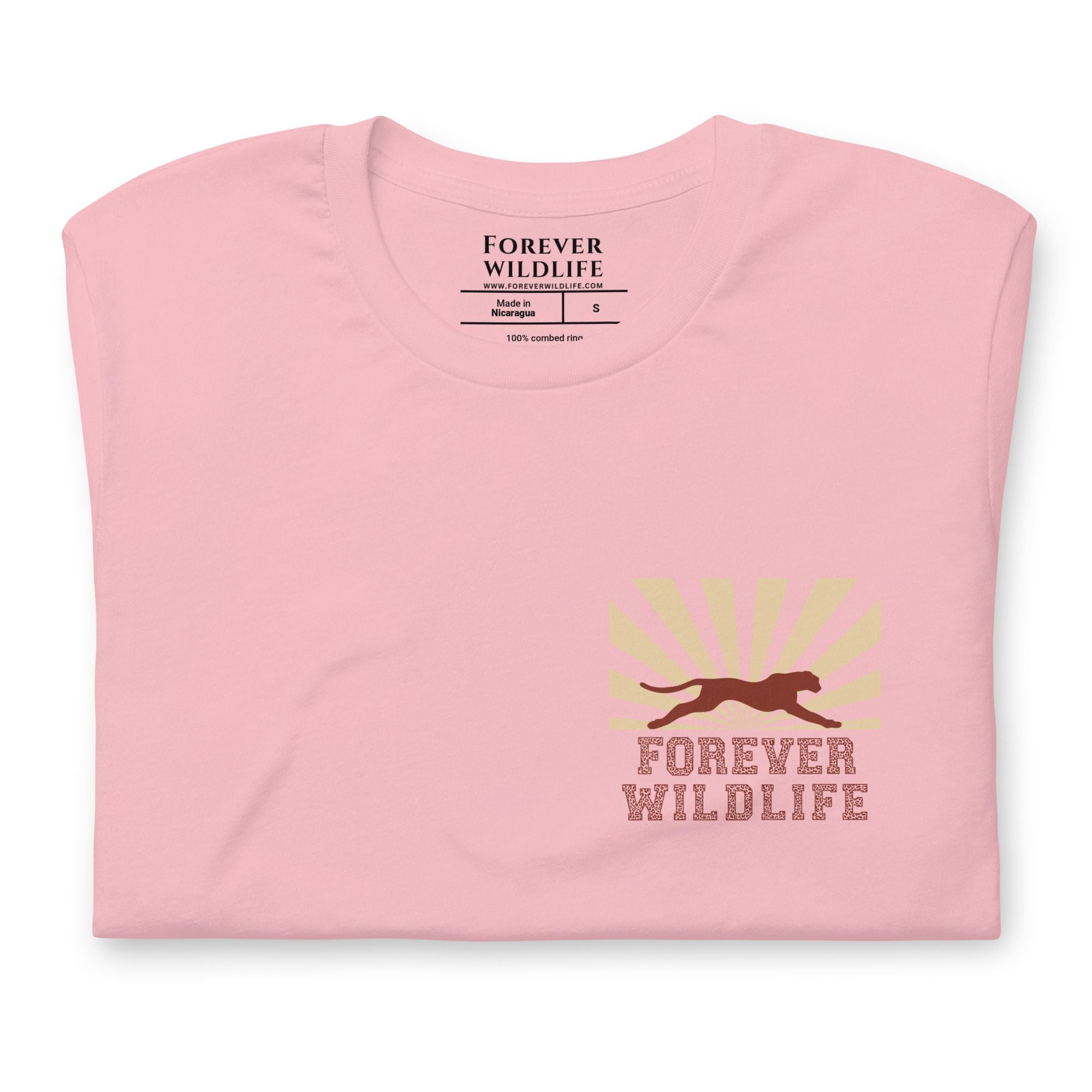 Cheetah Shirt, gorgeous pink Cheetah T-Shirt with a cheetah graphic made by Forever Wildlife selling Wildlife T-Shirts.