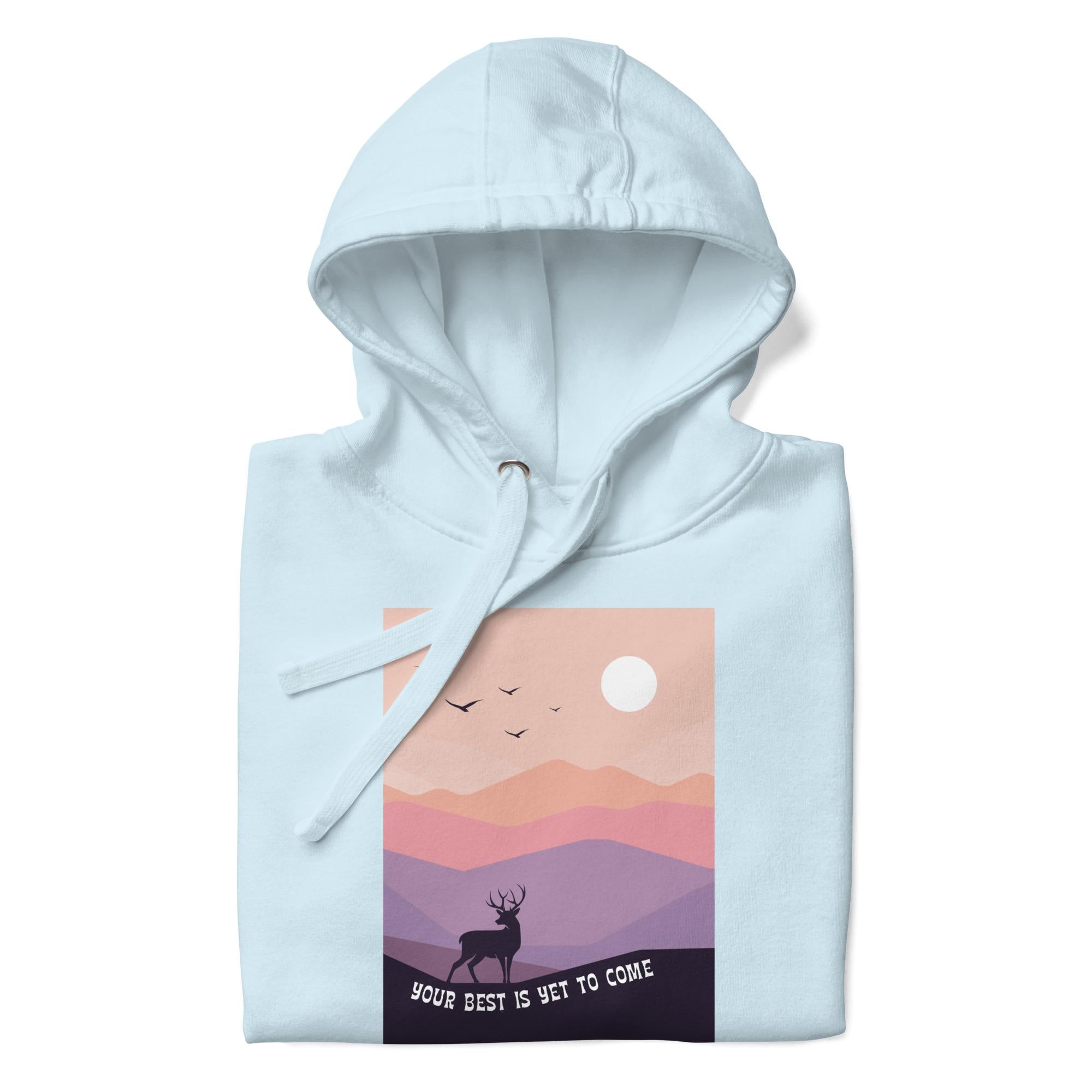 Deer Hoodie in Sky Blue – Premium Wildlife Animal Inspirational Hoodie Design with Your Best Is Yet To Come text, part of Wildlife Hoodies & Clothing from Forever Wildlife