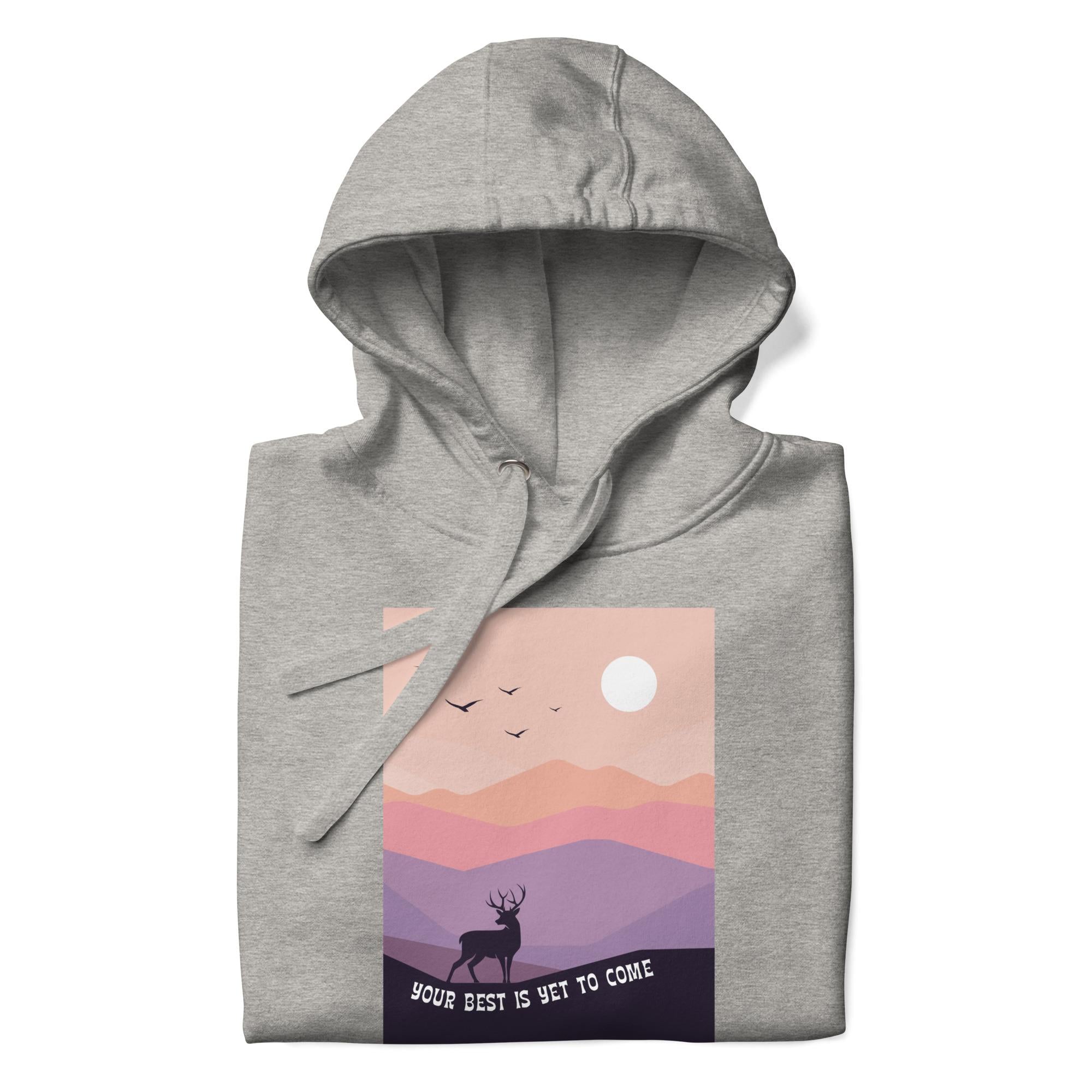 Deer Hoodie in Grey – Premium Wildlife Animal Inspirational Hoodie Design with Your Best Is Yet To Come text, part of Wildlife Hoodies & Clothing from Forever Wildlife