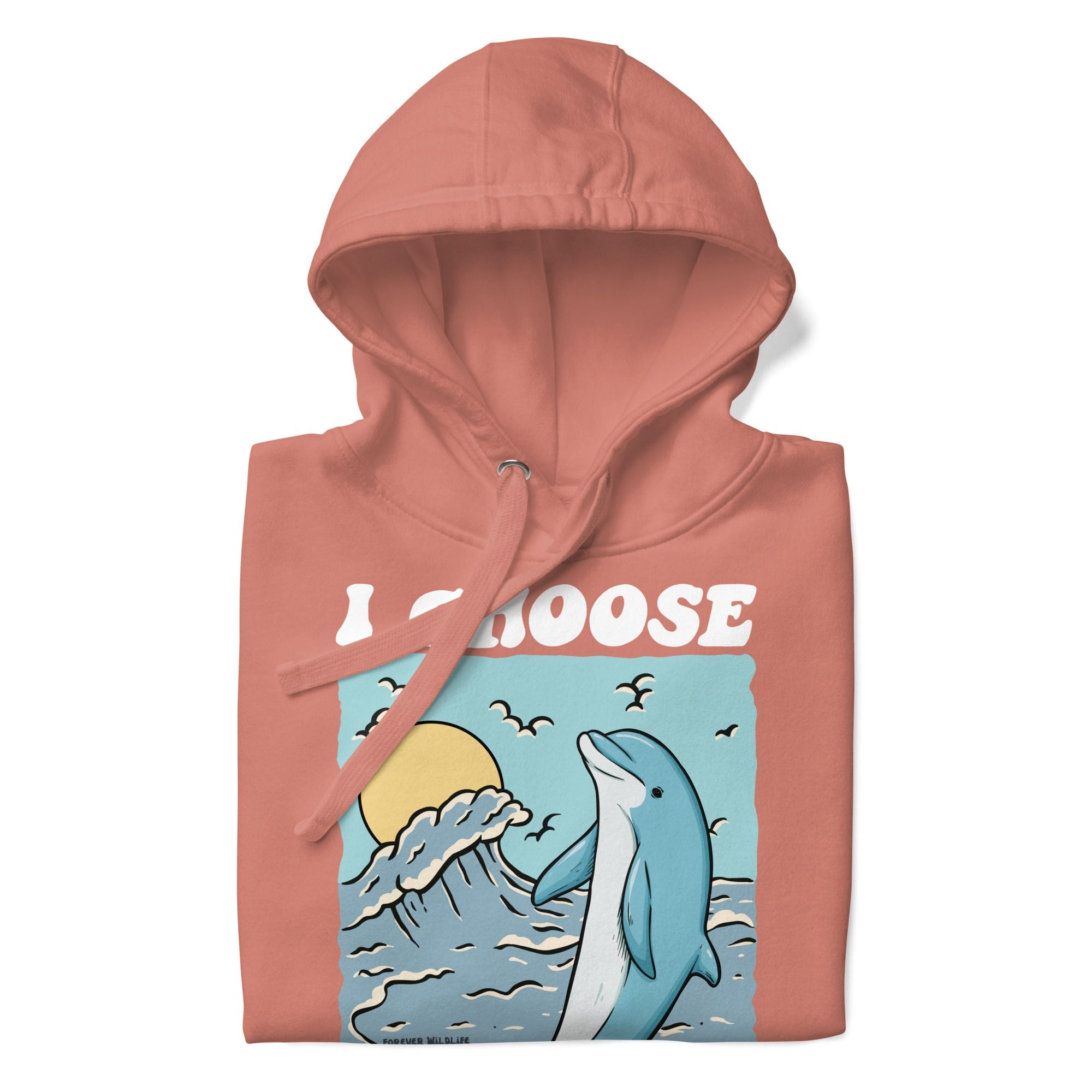 Dolphin Hoodie in Dusty Rose – Premium Wildlife Animal Inspirational Hoodie Design, part of Wildlife Hoodies & Clothing from Forever Wildlife