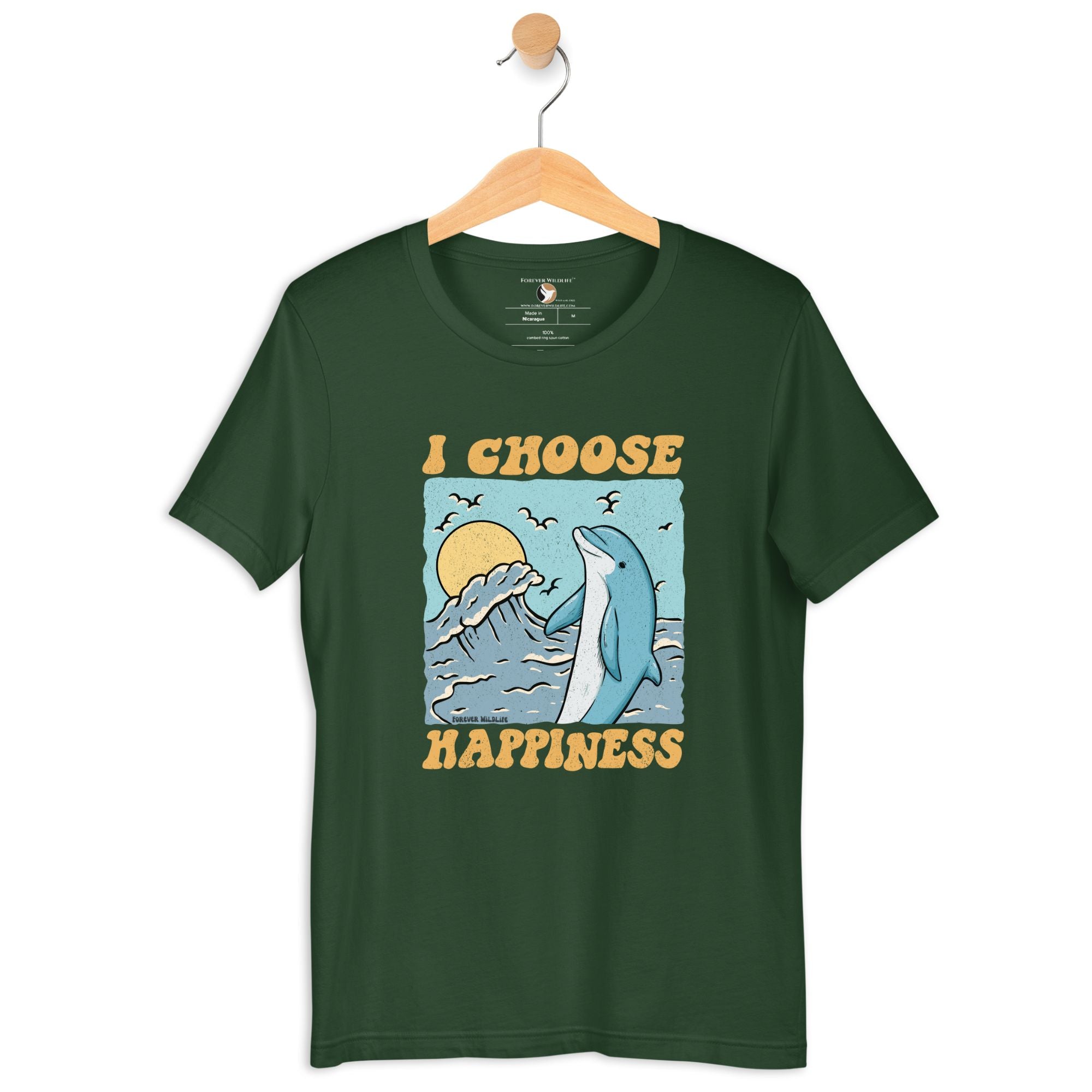 Dolphin T-Shirt in Forest Green – Premium Wildlife T-Shirt Design, Wildlife Clothing & Apparel from Forever Wildlife
