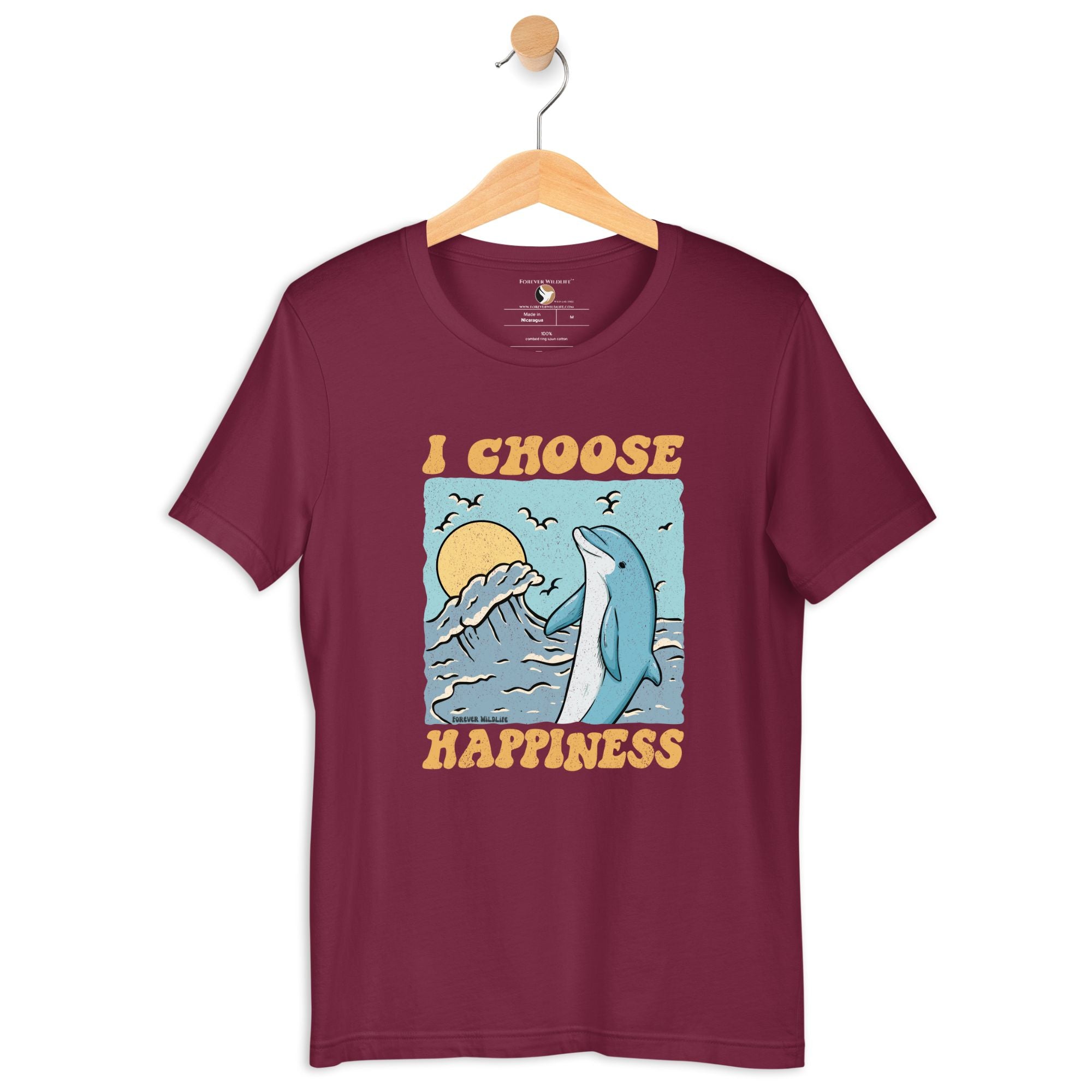 Dolphin T-Shirt in Maroon – Premium Wildlife T-Shirt Design, Wildlife Clothing & Apparel from Forever Wildlife
