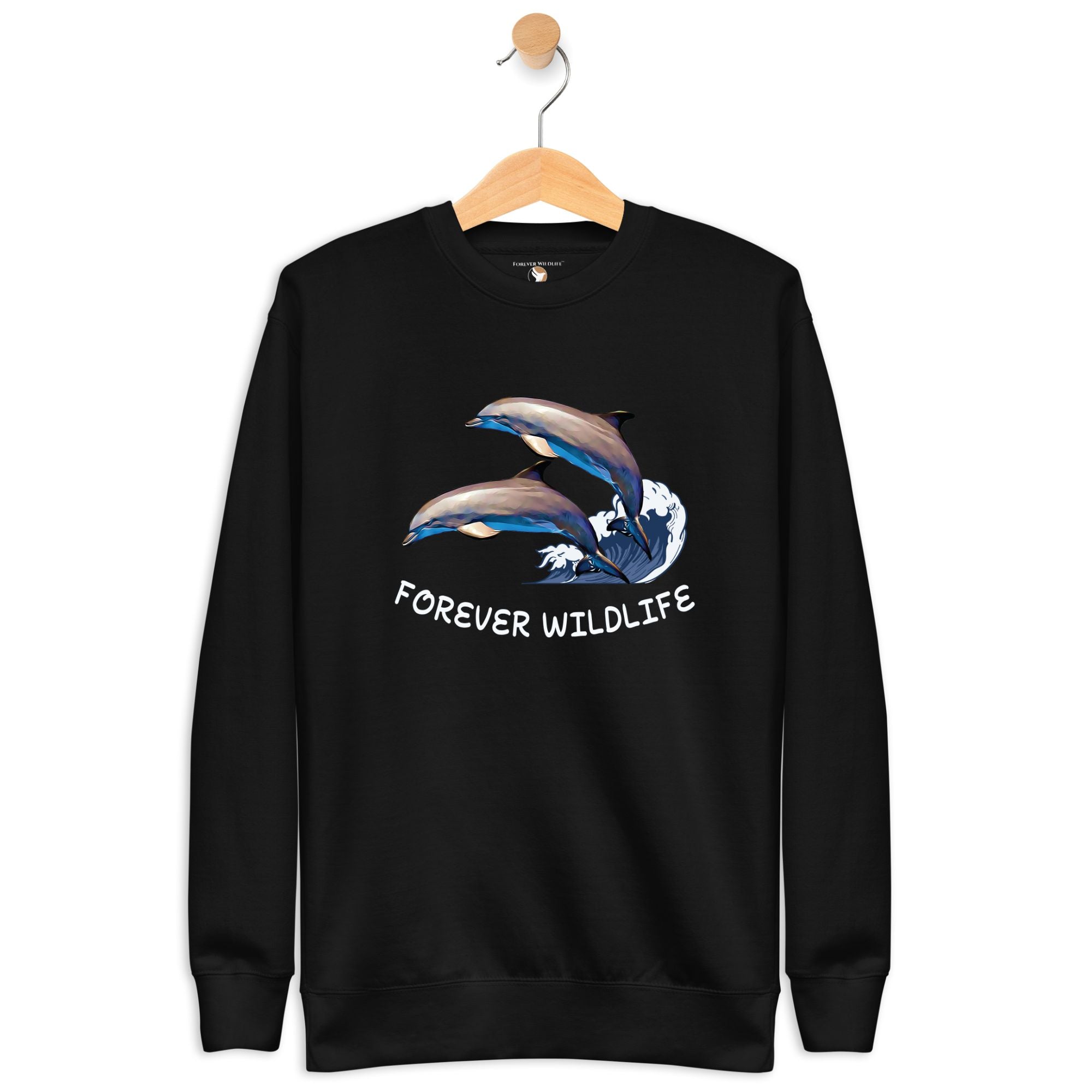 Dolphin Sweatshirt in Black-Premium Wildlife Animal Inspiration Sweatshirt Design, part of Wildlife Sweatshirts & Clothing from Forever Wildlife.