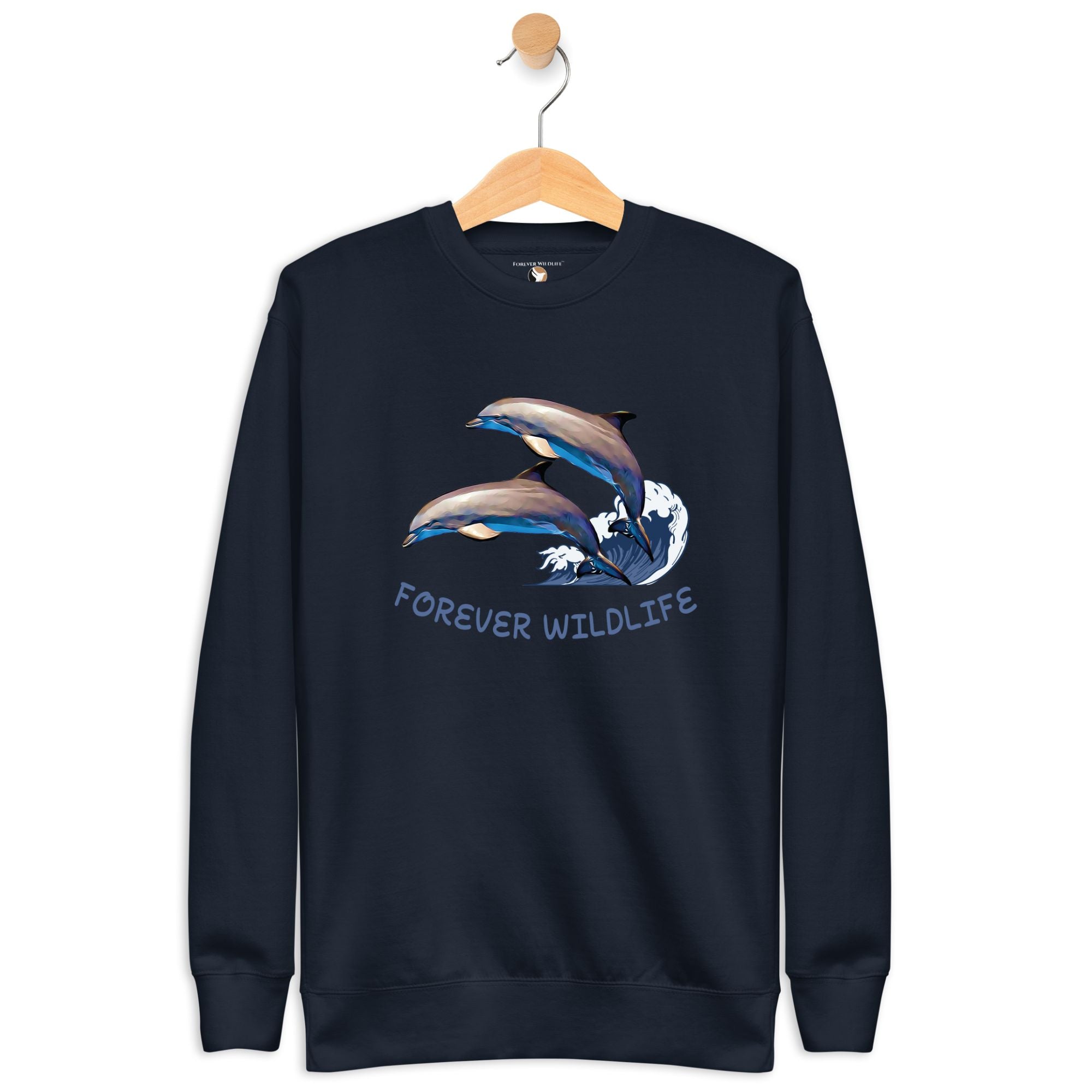 Dolphin Sweatshirt in Navy-Premium Wildlife Animal Inspiration Sweatshirt Design, part of Wildlife Sweatshirts & Clothing from Forever Wildlife.