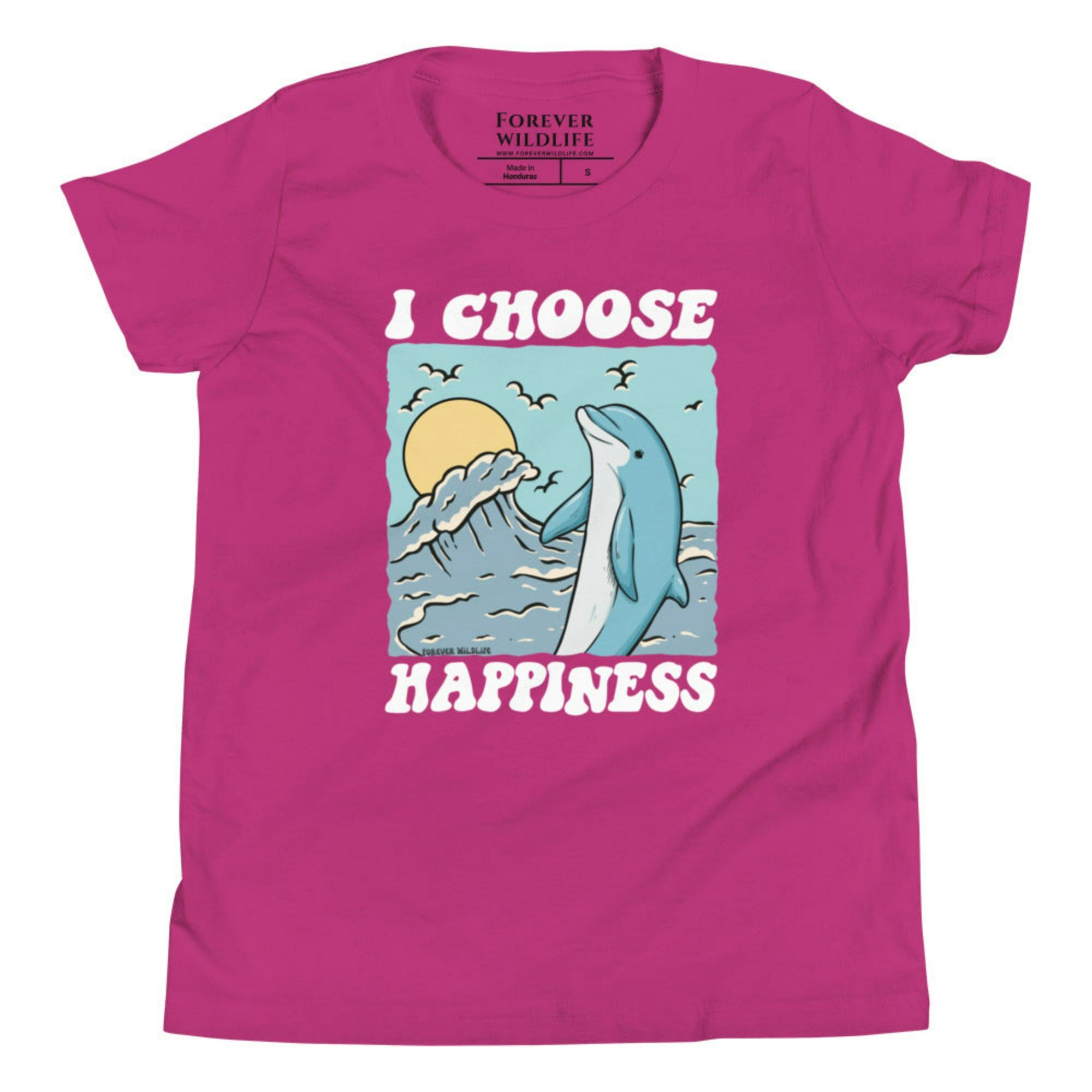 Berry Dolphin Youth T-Shirt with dolphin graphic as part of Wildlife T-Shirts, Wildlife Clothing & Apparel by Forever Wildlife