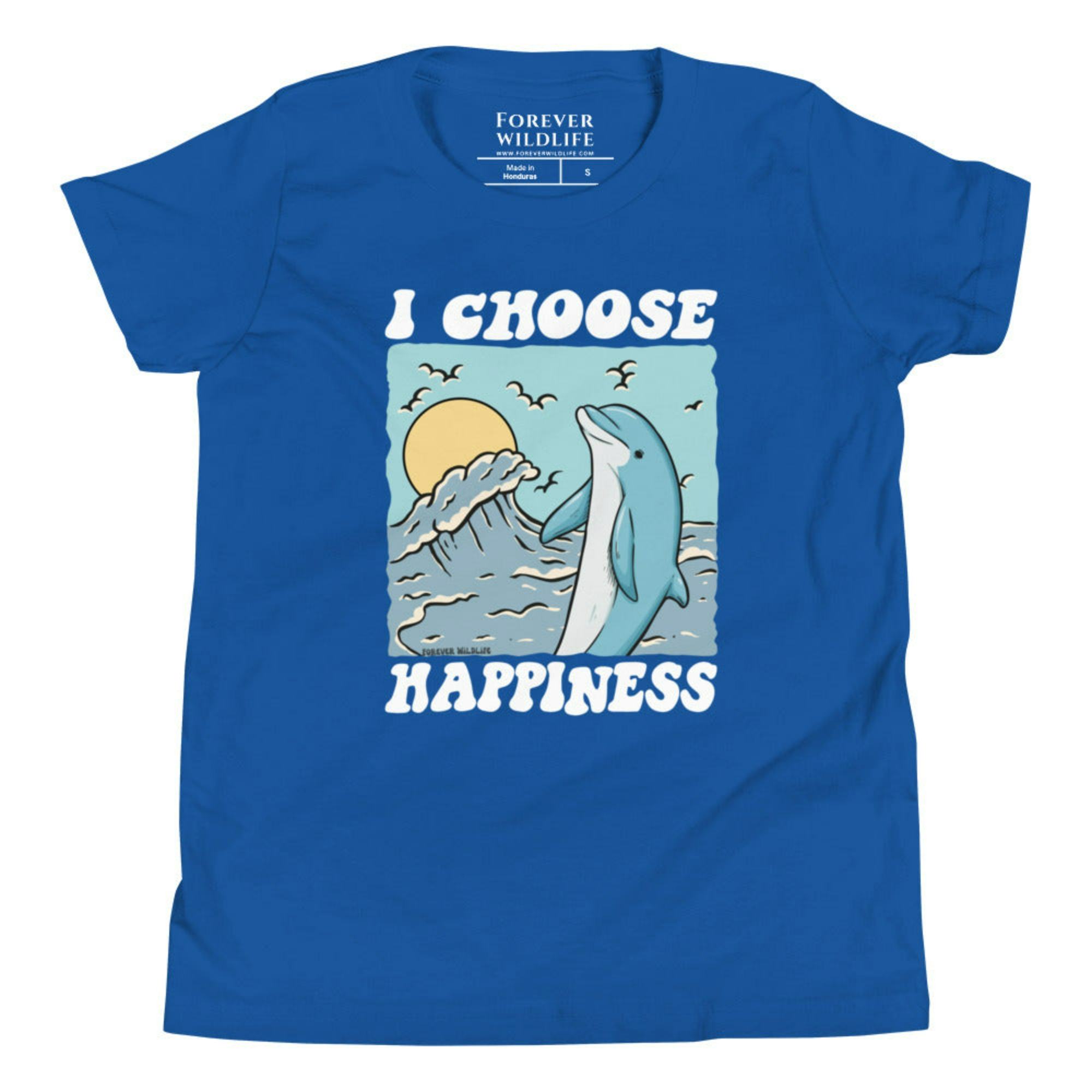 True Royal Dolphin Youth T-Shirt with dolphin graphic as part of Wildlife T-Shirts, Wildlife Clothing & Apparel by Forever Wildlife