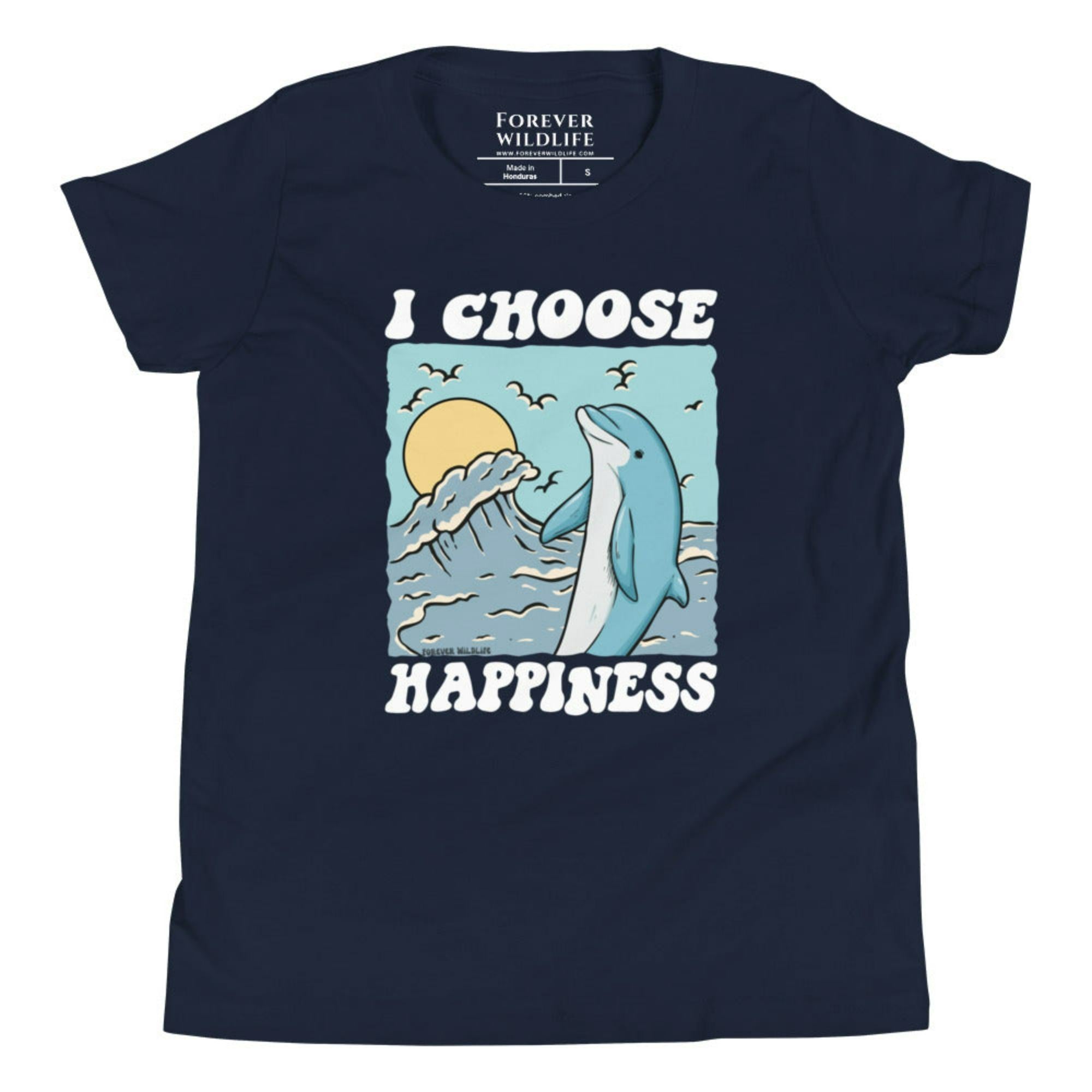 Navy Dolphin Youth T-Shirt with dolphin graphic as part of Wildlife T-Shirts, Wildlife Clothing & Apparel by Forever Wildlife