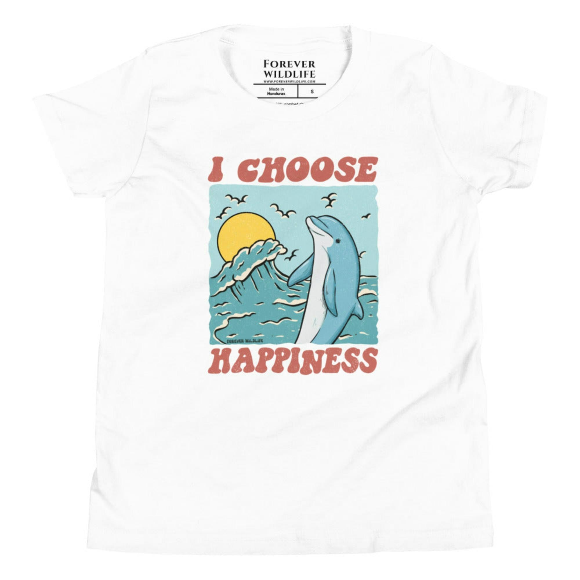 White Dolphin Youth T-Shirt with dolphin graphic as part of Wildlife T-Shirts, Wildlife Clothing & Apparel by Forever Wildlife