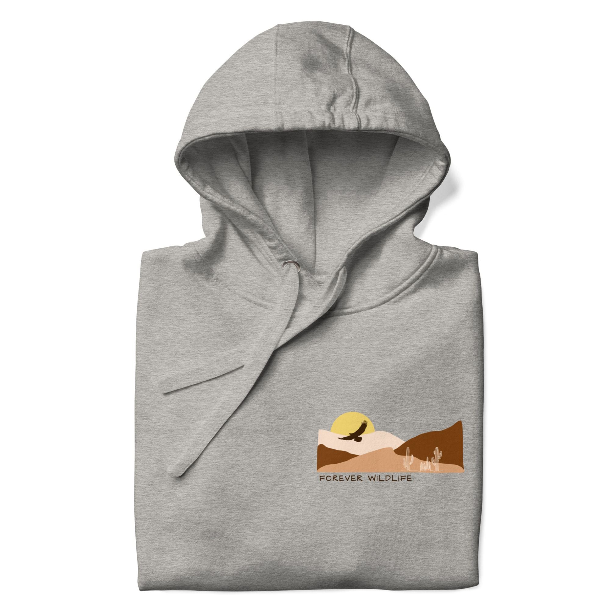  Eagle Hoodie, beautiful grey Eagle hoodie with eagle soaring over the desert part of Wildlife Hoodies collection.