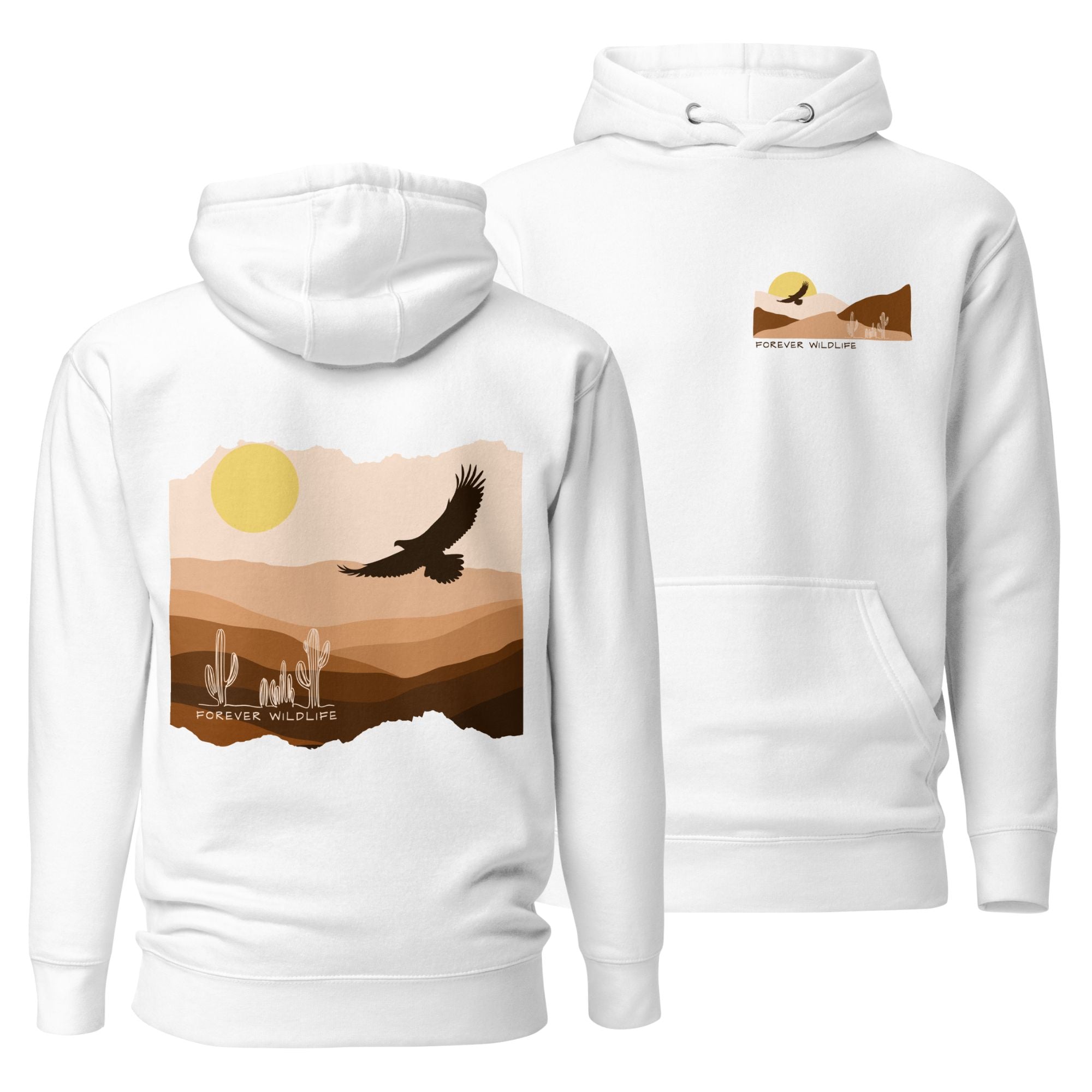 Eagle Hoodie, beautiful white Eagle hoodie with eagle soaring over the desert part of Wildlife Hoodies collection.