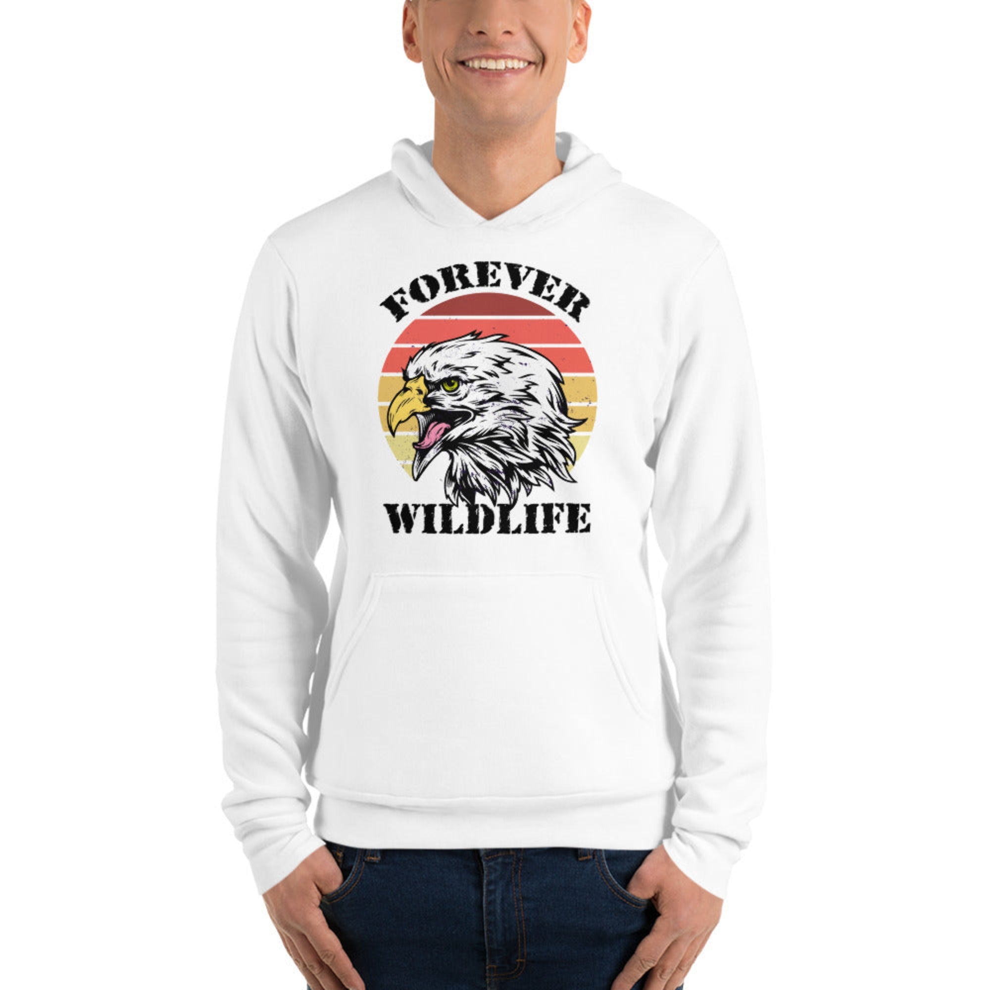 Men wearing White Eagle Hoodie, Premium Wildlife Animal Inspirational Hoodie Design, part of Wildlife Hoodies & Clothing from Forever Wildlife