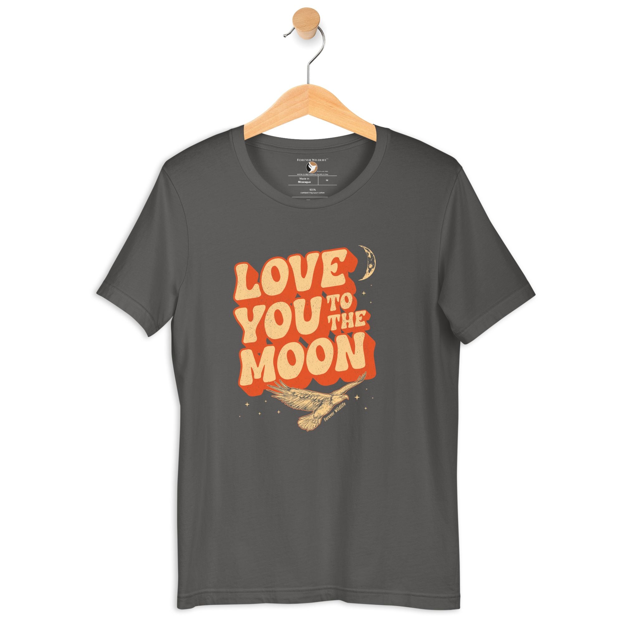 Eagle T-Shirt in Asphalt – Premium Wildlife T-Shirt Design with Love You To The Moon Text, Eagle Shirts and Wildlife Clothing