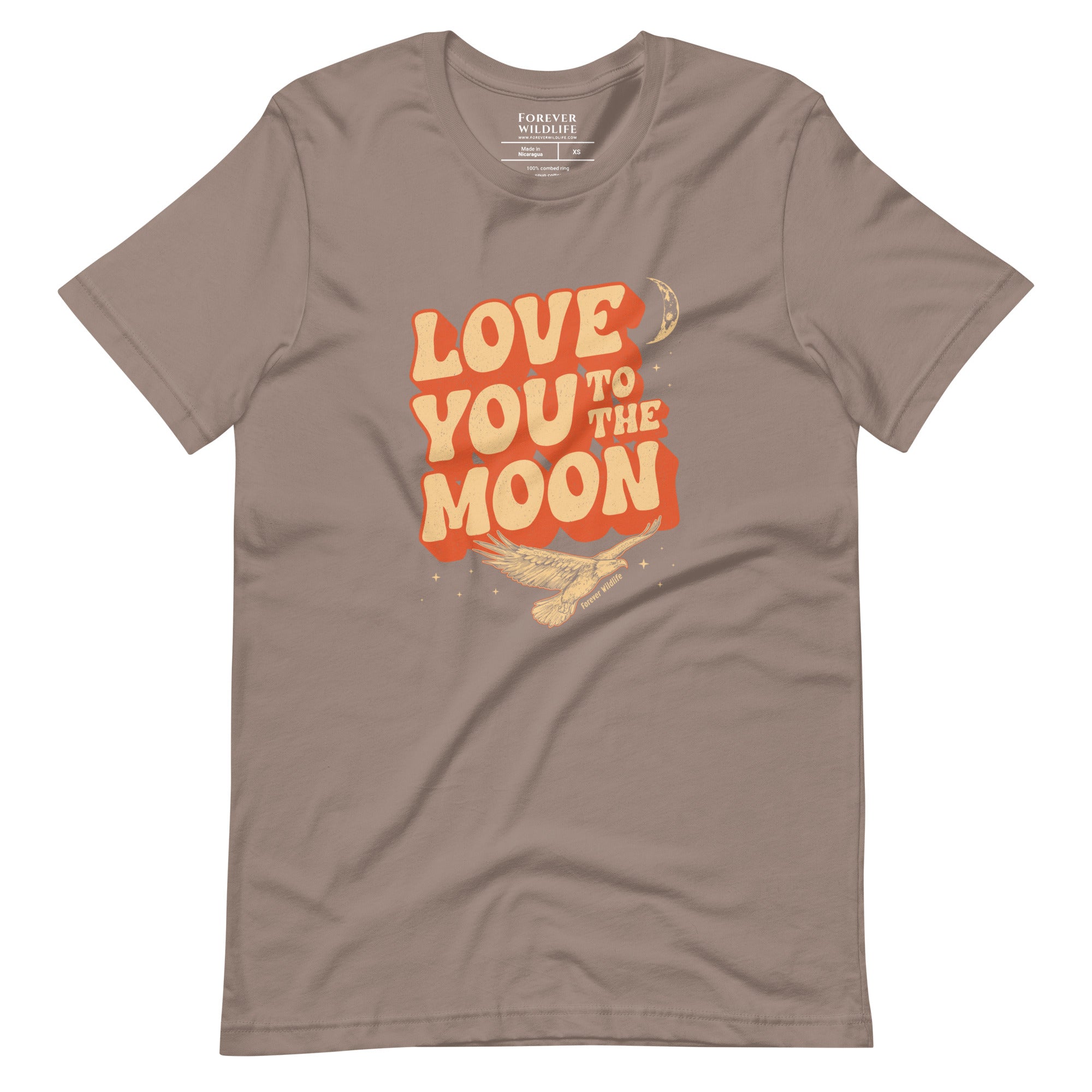 Eagle T-Shirt in Pebble – Premium Wildlife T-Shirt Design with Love You To The Moon Text, Eagle Shirts and Wildlife Clothing