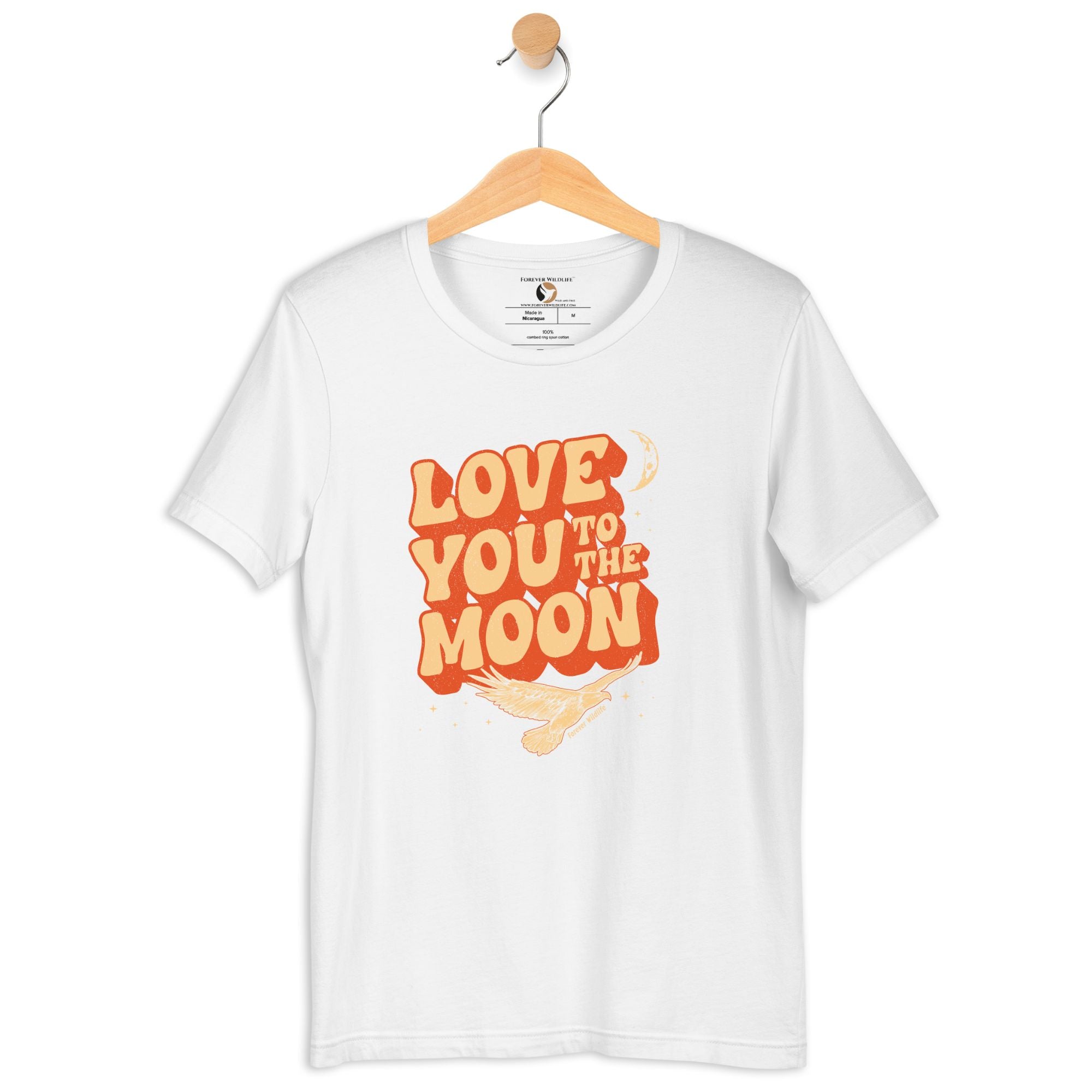 Eagle T-Shirt in White – Premium Wildlife T-Shirt Design with Love You To The Moon Text, Eagle Shirts and Wildlife Clothing