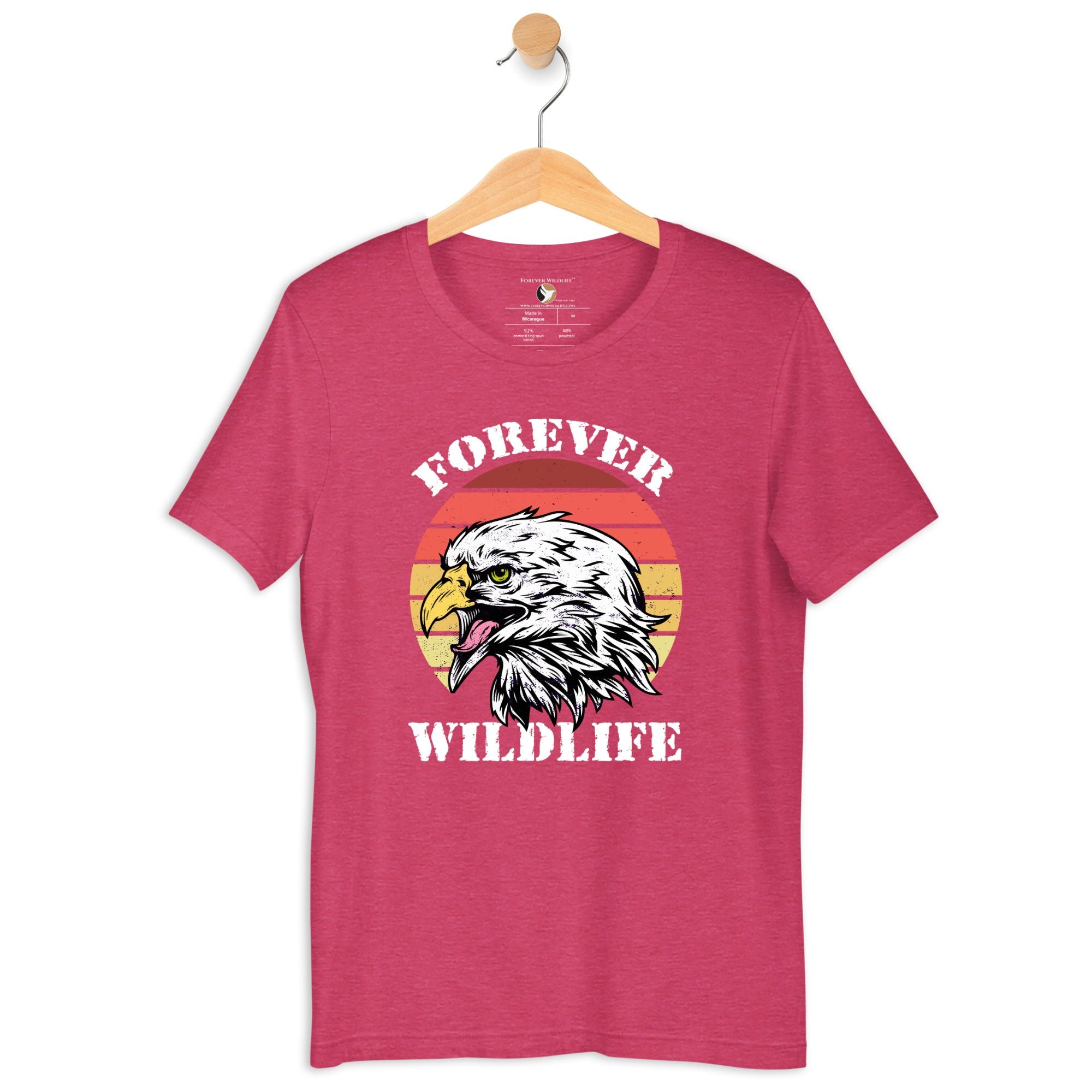 Eagle T-Shirt, Heather Tee in Raspberry – Premium Wildlife T-Shirt Design, Eagle Shirts and Wildlife Clothing from Forever Wildlife