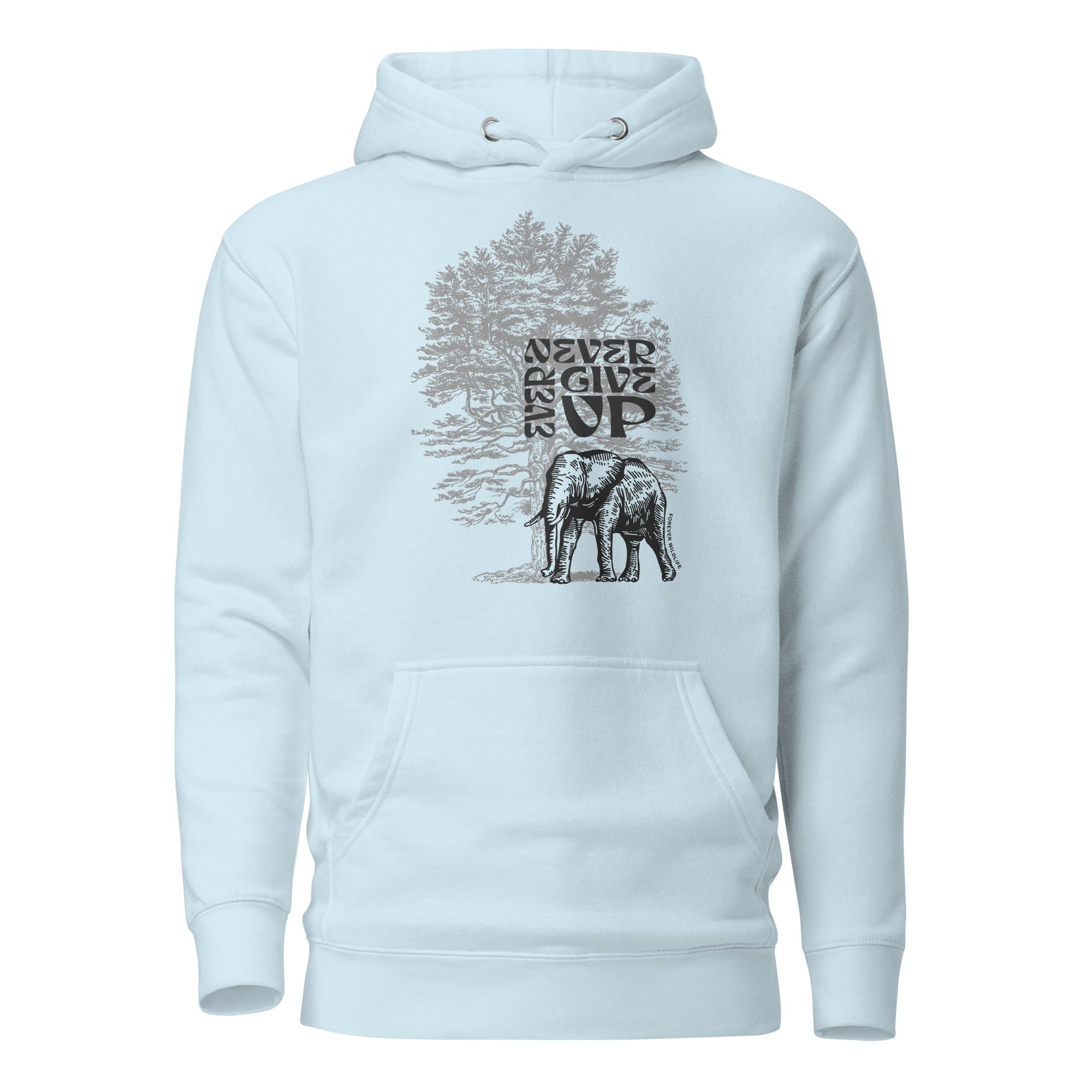 Elephant Hoodie in Sky Blue – Premium Wildlife Animal Inspirational Hoodie Design, part of Wildlife Hoodies & Clothing from Forever Wildlife