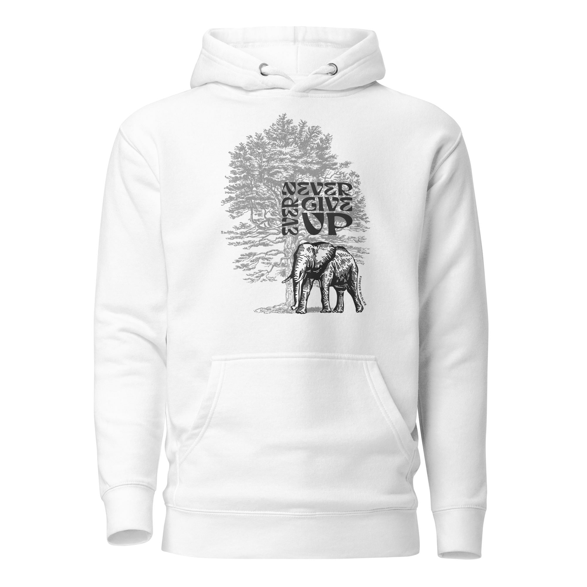 Elephant Hoodie in White – Premium Wildlife Animal Inspirational Hoodie Design, part of Wildlife Hoodies & Clothing from Forever Wildlife