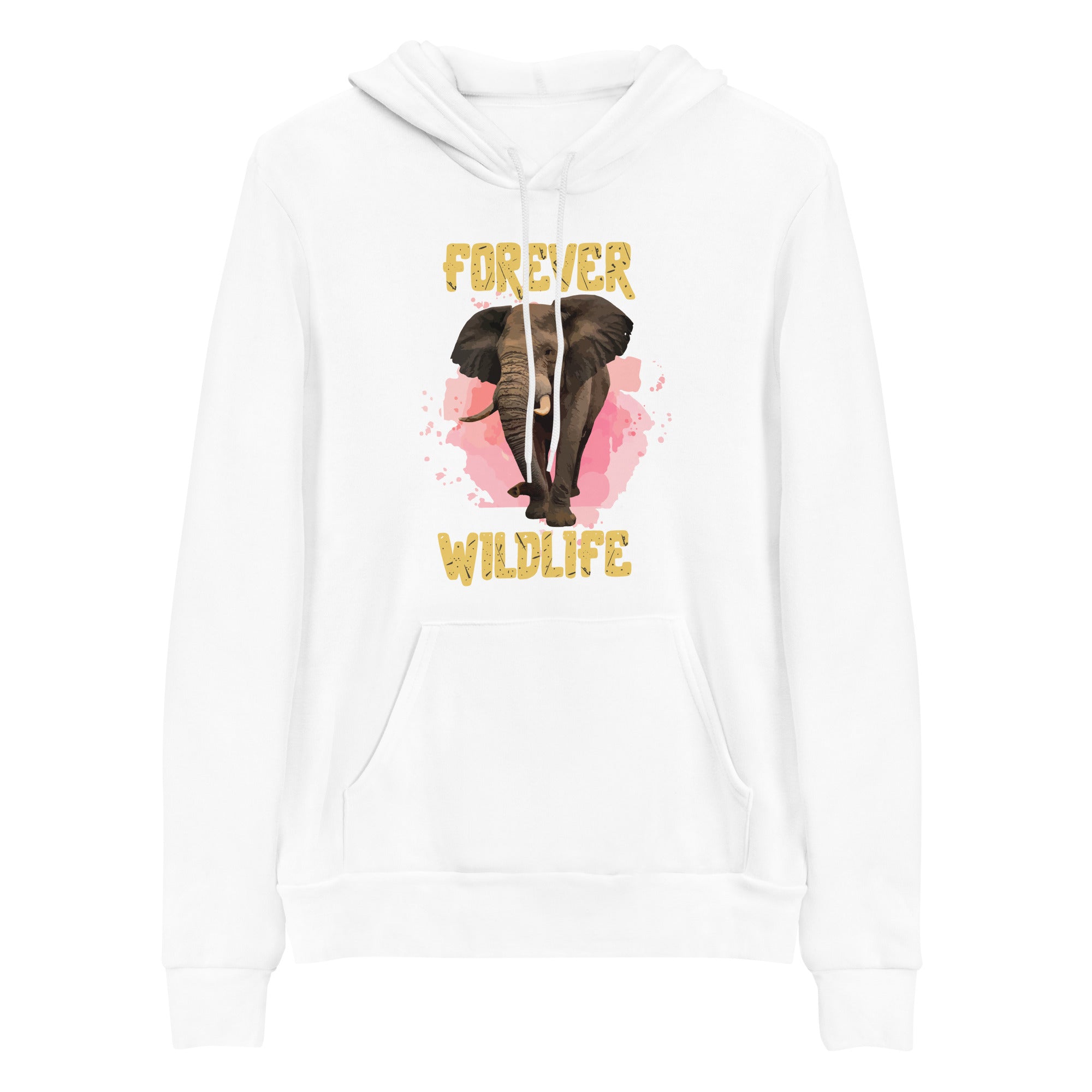 Elephant Hoodie in White – Premium Wildlife Animal Inspirational Hoodie Design, part of Wildlife Hoodies & Clothing from Forever Wildlife