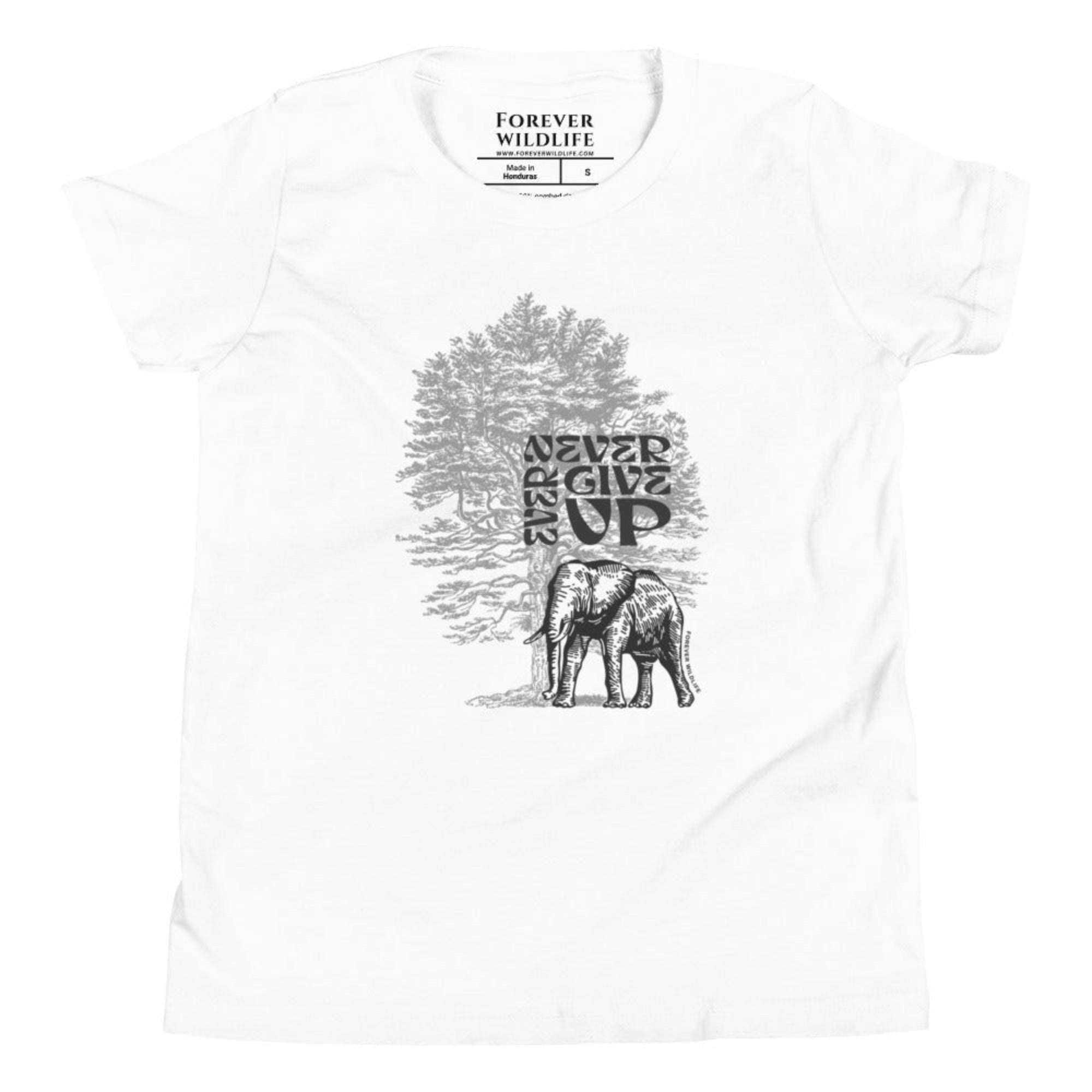 White Youth T-Shirt with Elephant graphic as part of Wildlife T-Shirts, Wildlife Clothing & Apparel by Forever Wildlife