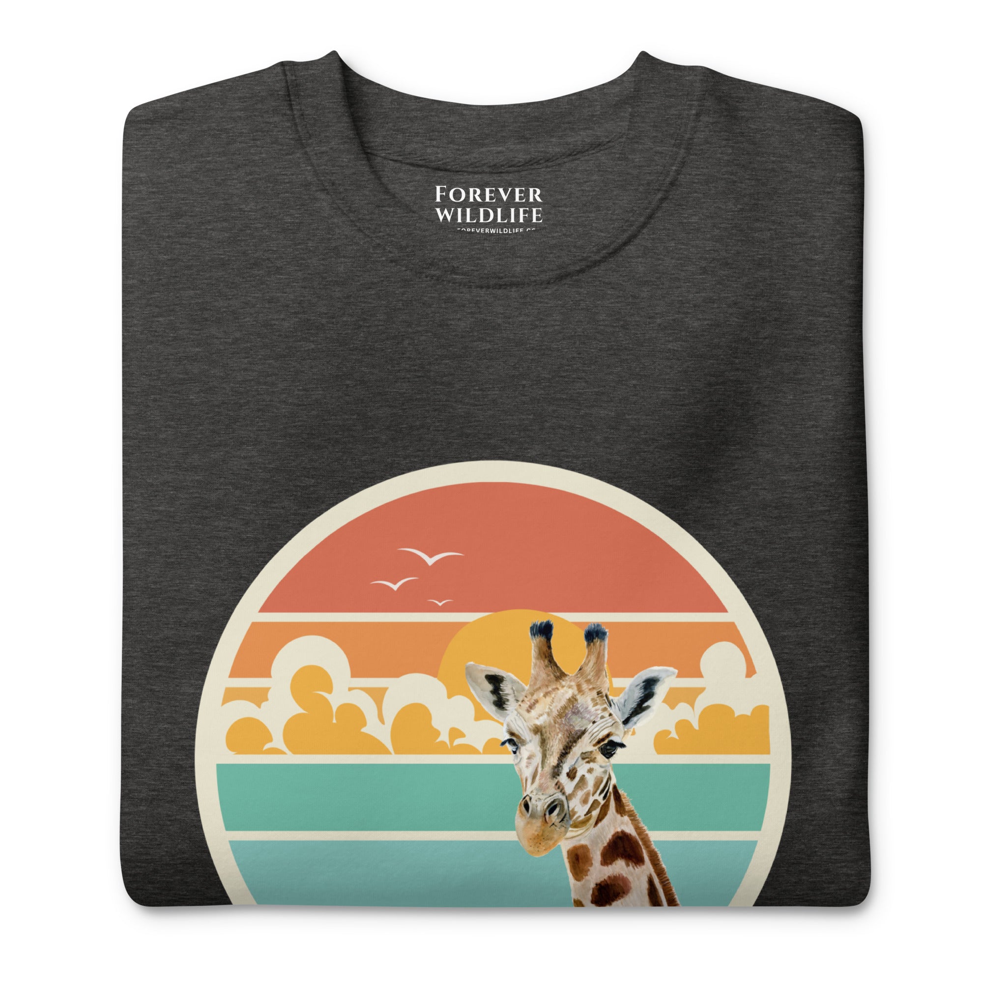 Giraffe Sweatshirt in Charcoal-Premium Wildlife Animal Inspiration Sweatshirt Design, part of Wildlife Sweatshirts & Clothing from Forever Wildlife.