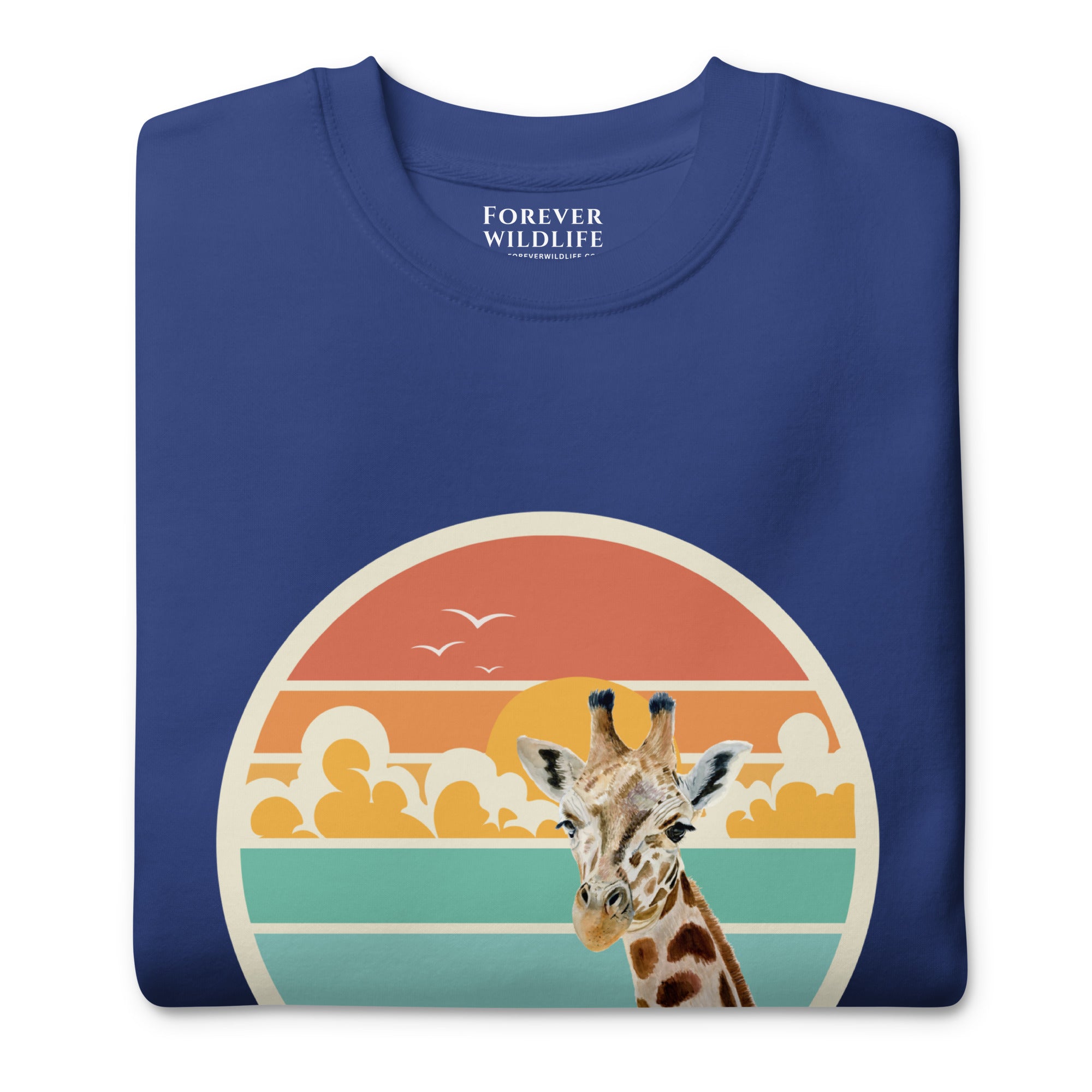 Giraffe Sweatshirt in Royal-Premium Wildlife Animal Inspiration Sweatshirt Design, part of Wildlife Sweatshirts & Clothing from Forever Wildlife.