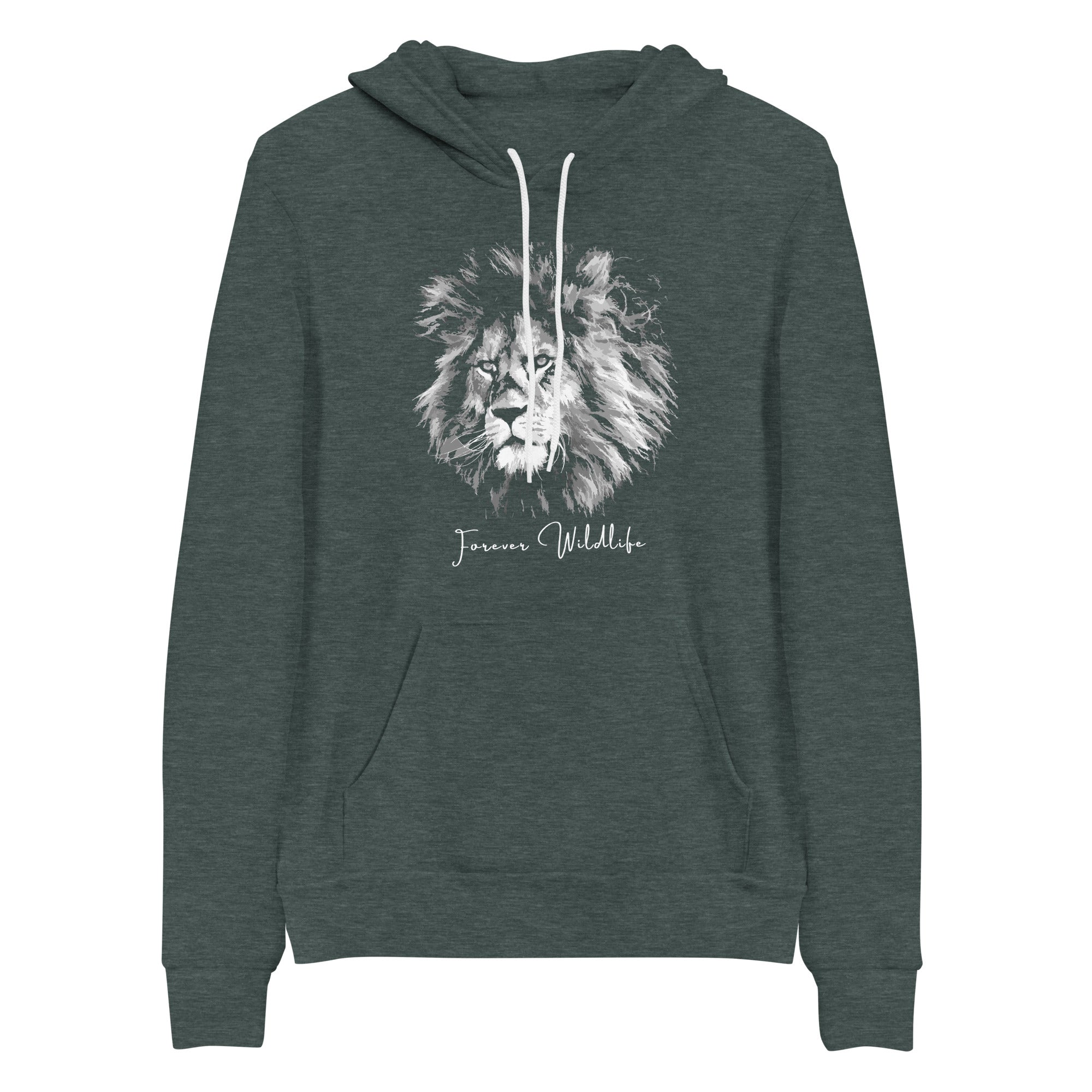 Lion Hoodie in Heather Forest – Premium Wildlife Animal Inspirational Hoodie Design, part of Wildlife Hoodies & Clothing from Forever Wildlife