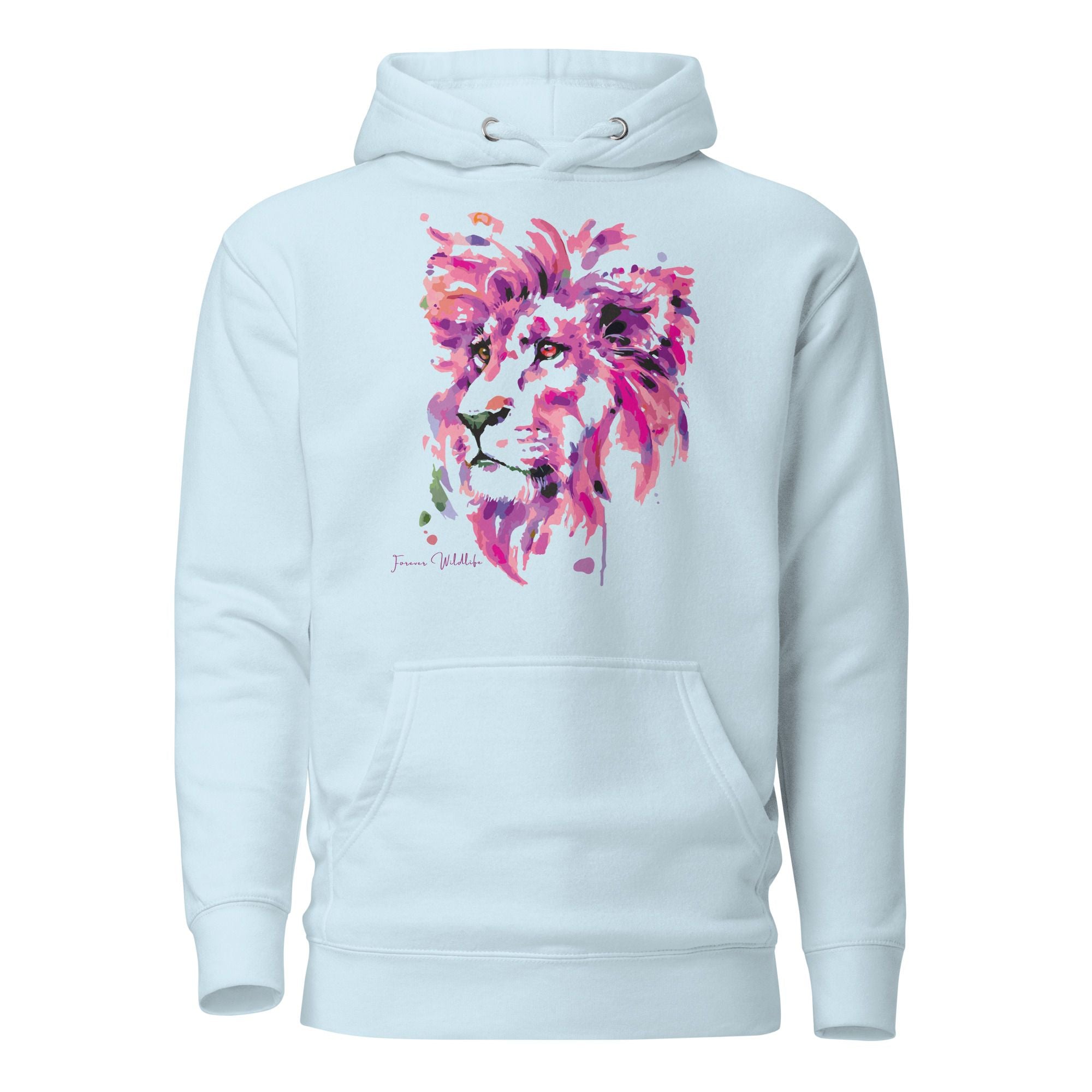 Lion Hoodie in Sky Blue – Premium Wildlife Animal Inspirational Hoodie Design, part of Wildlife Hoodies & Clothing from Forever Wildlife