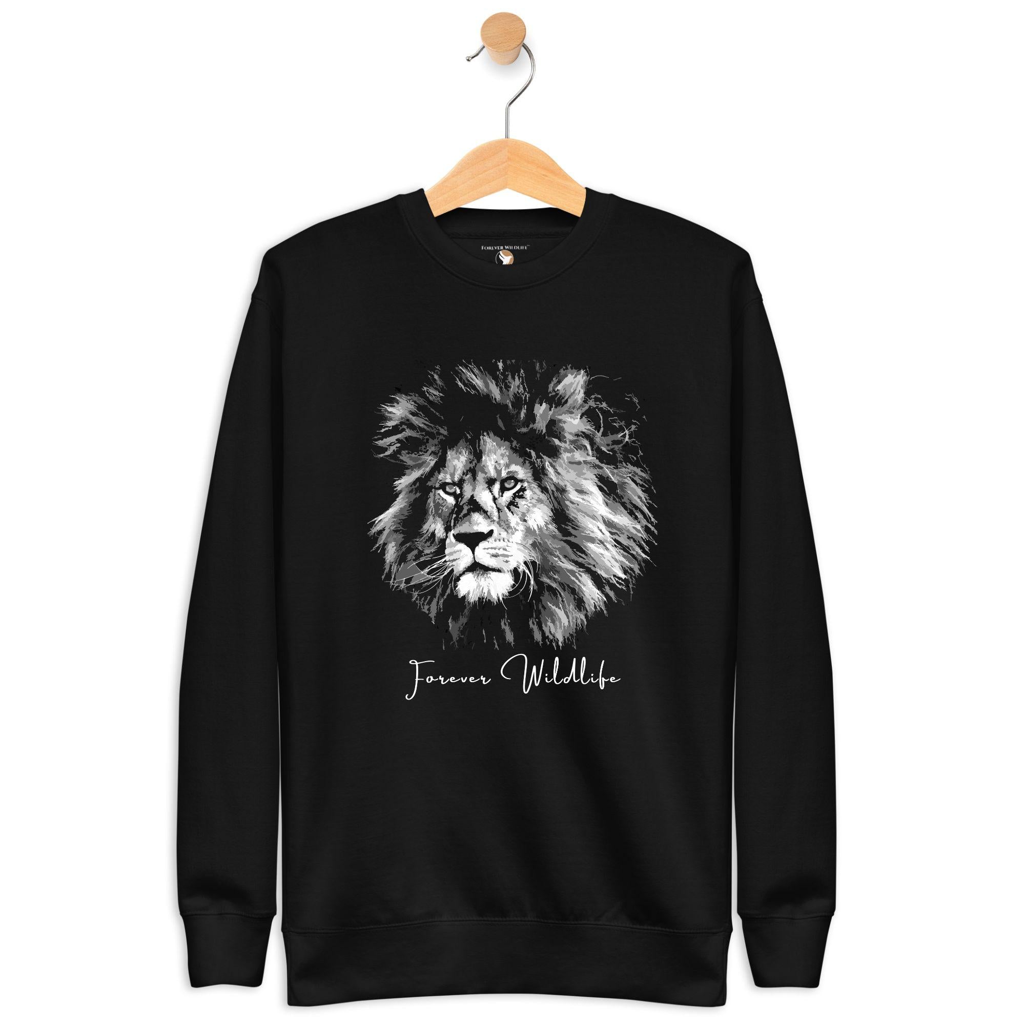 Lion Sweatshirt in Black-Premium Wildlife Animal Inspiration Sweatshirt Design, part of Wildlife Sweatshirts & Clothing from Forever Wildlife.