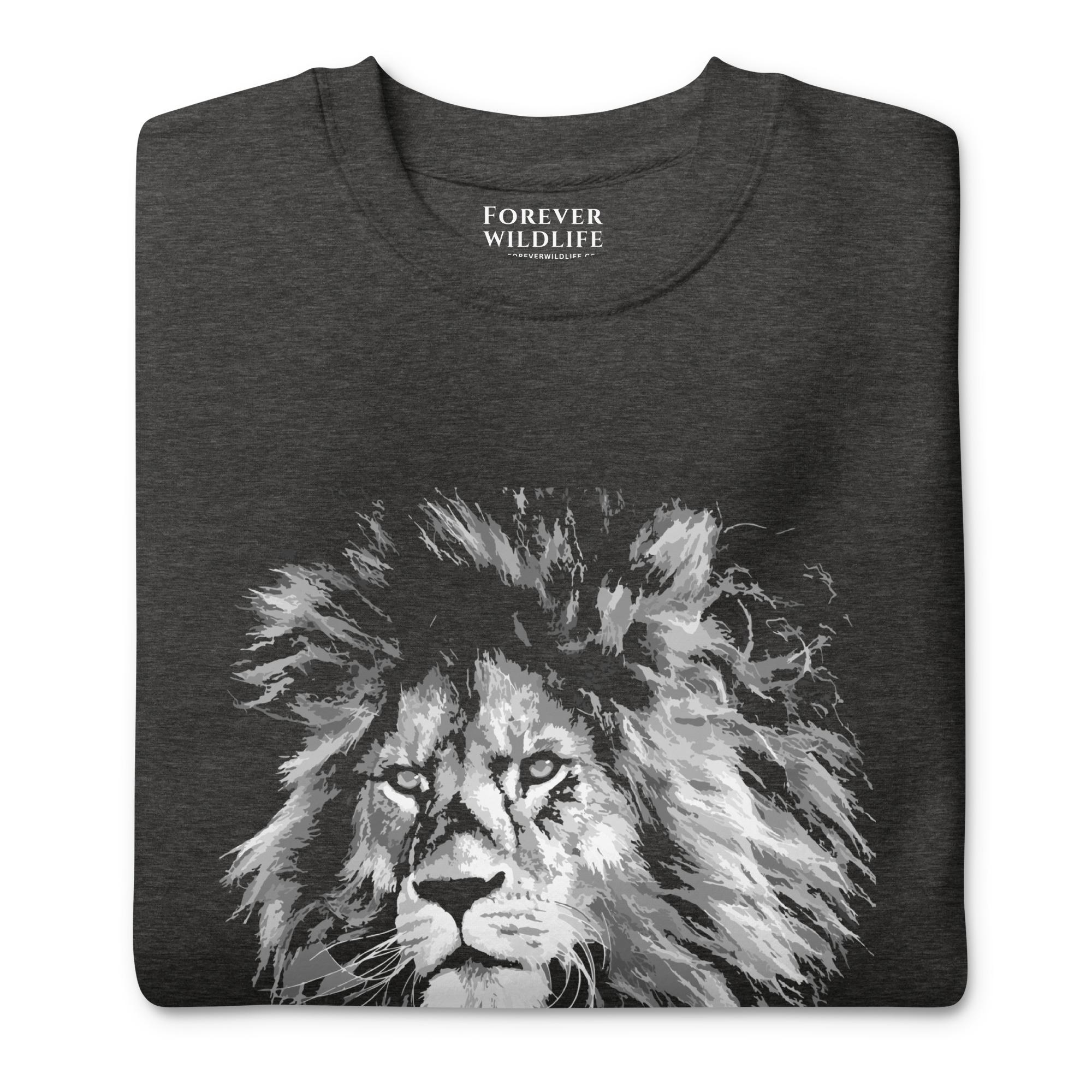 Lion Sweatshirt in Charcoal-Premium Wildlife Animal Inspiration Sweatshirt Design, part of Wildlife Sweatshirts & Clothing from Forever Wildlife.